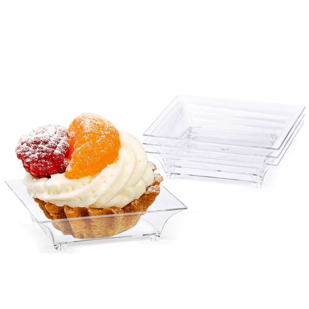 Kingrol 150-Pack Disposable Plastic Dessert Plates - Small Square Appetizer Plates for Parties, Catering & Events - Perfect for Desserts, Appetizers, Sauces & Food Tastings