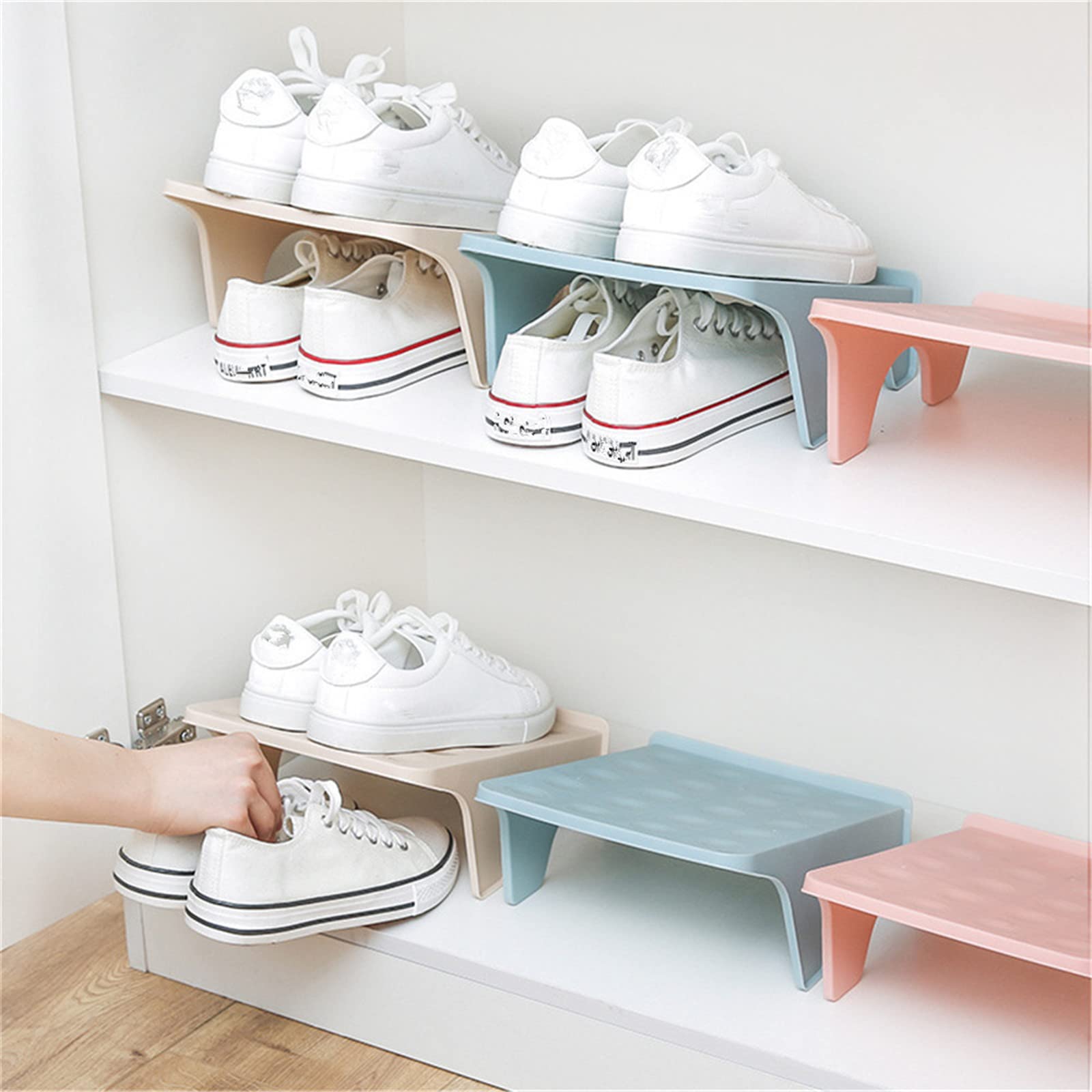 ASkinds 6 Pack Shoe Stacker Organizer - Double Layer Space Saving Shoe Rack for Closet, Increases Storage by 200% - Perfect for Home, Apartment & Dorm Organization (Apricot) | Ideal for Small Spaces, Walk-in Closets & Shoe Lovers