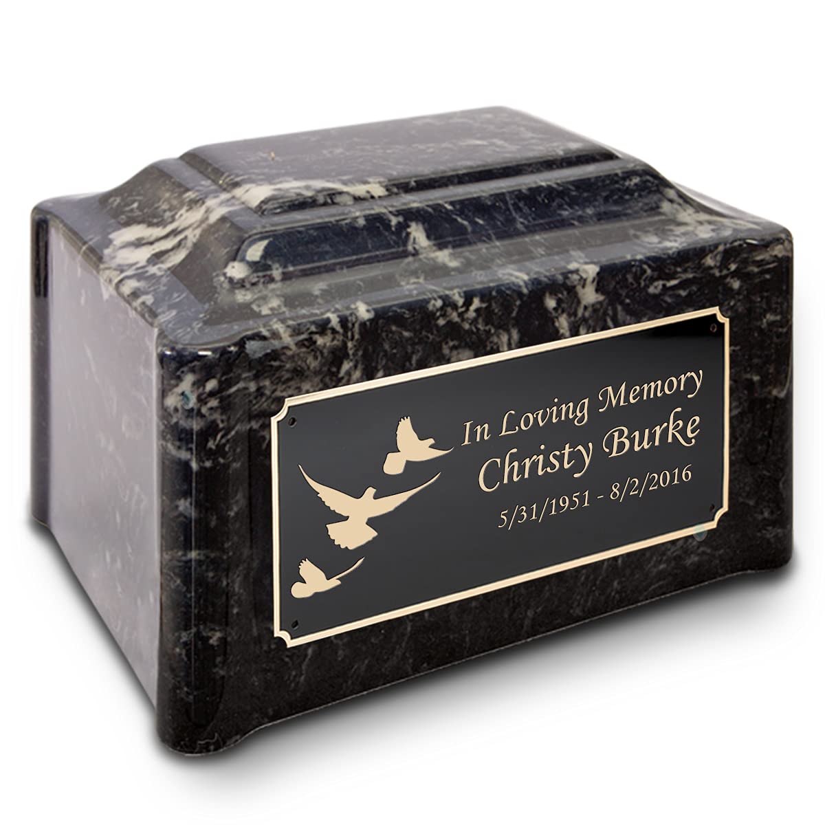 Custom Engraved Black Pearl Cultured Marble Dove Cremation Urn for Adults - Memorial Keepsake for Ashes, Perfect for Home Display & Funeral Services