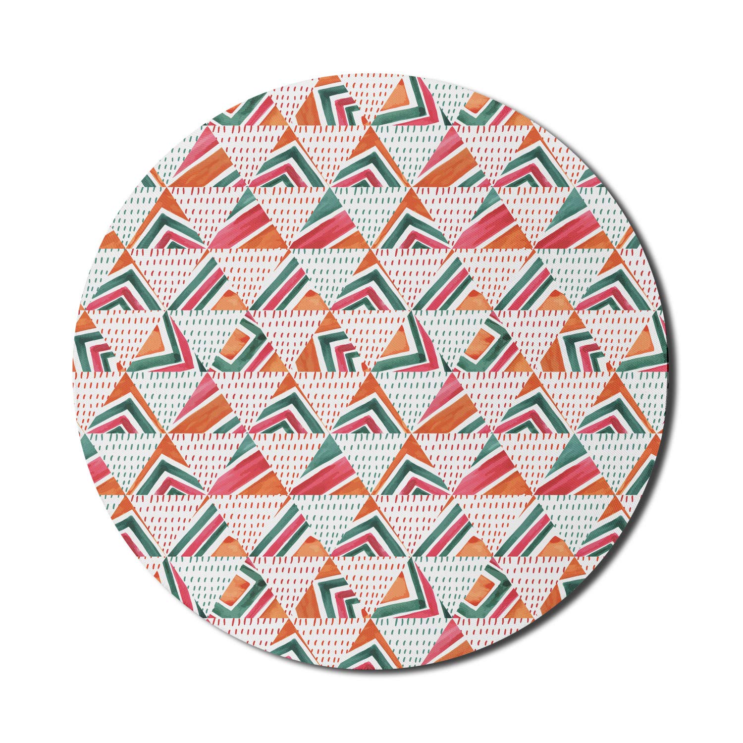 Ambesonne Tribal Computer Mouse Pad - Vibrant Triangle Watercolor Hand-Drawn Doodle Pattern, Non-Slip Thick Rubber Gaming Mousepad, 8 Inch Round (Orange Jade Green Pink) - Perfect for Office, Gaming & Home Workspace
