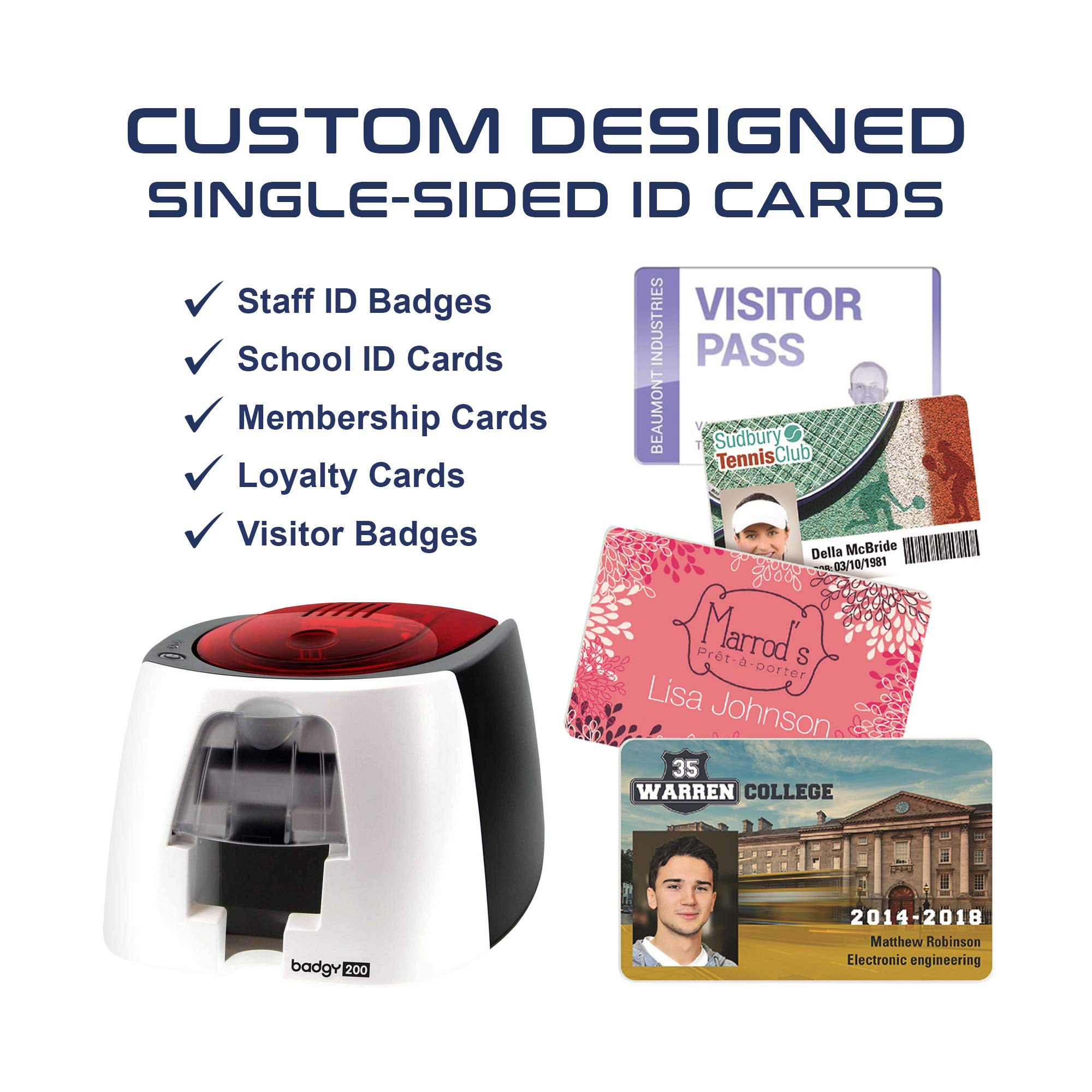 Evolis Badgy200 Single-Sided ID Card Printer for Schools, Offices & Events - High-Quality Plastic Card Printing Solution