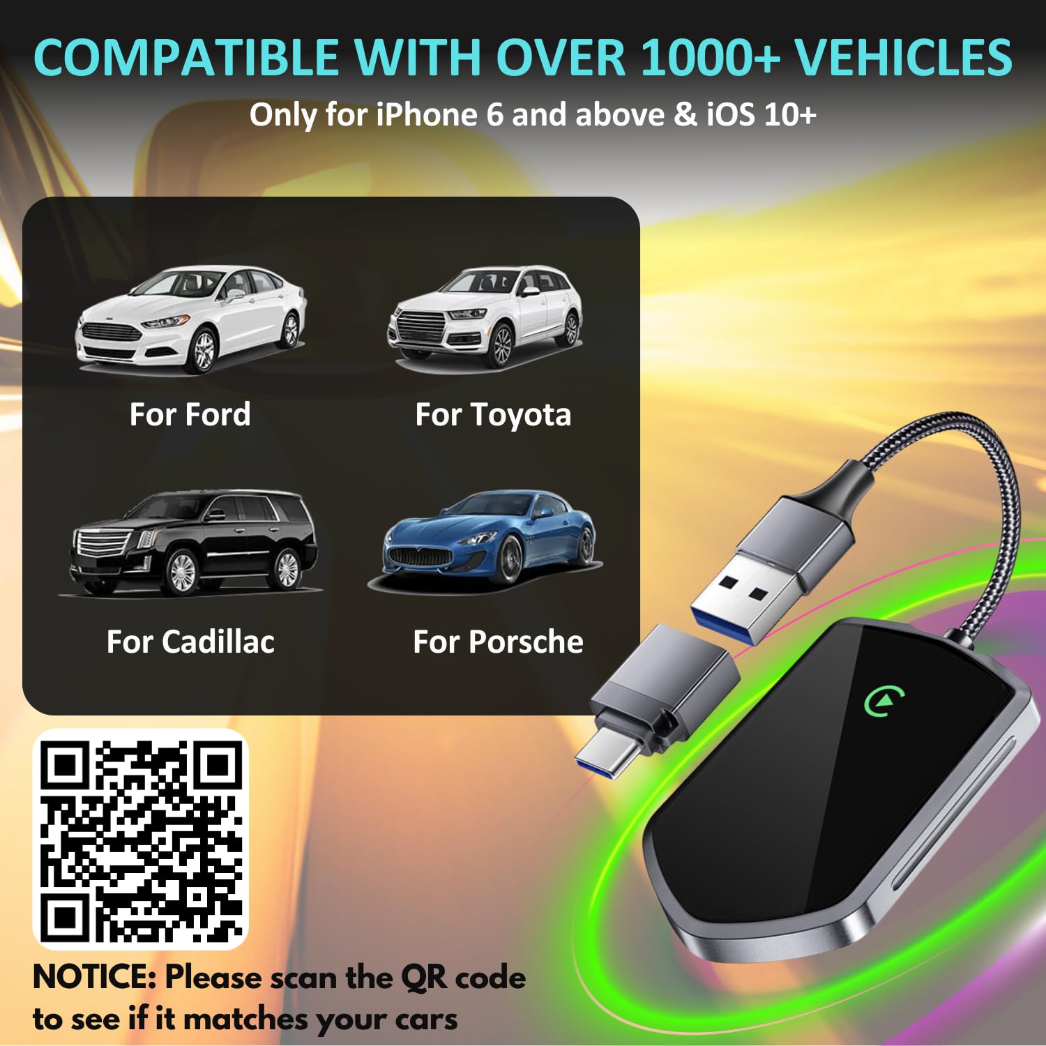 Wireless CarPlay Adapter for iPhone - Fast & Stable Connection | Apple CarPlay Wireless Dongle for 2015+ Cars | iOS 10+ Compatible | Perfect for Commuting, Road Trips & Hands-Free Driving