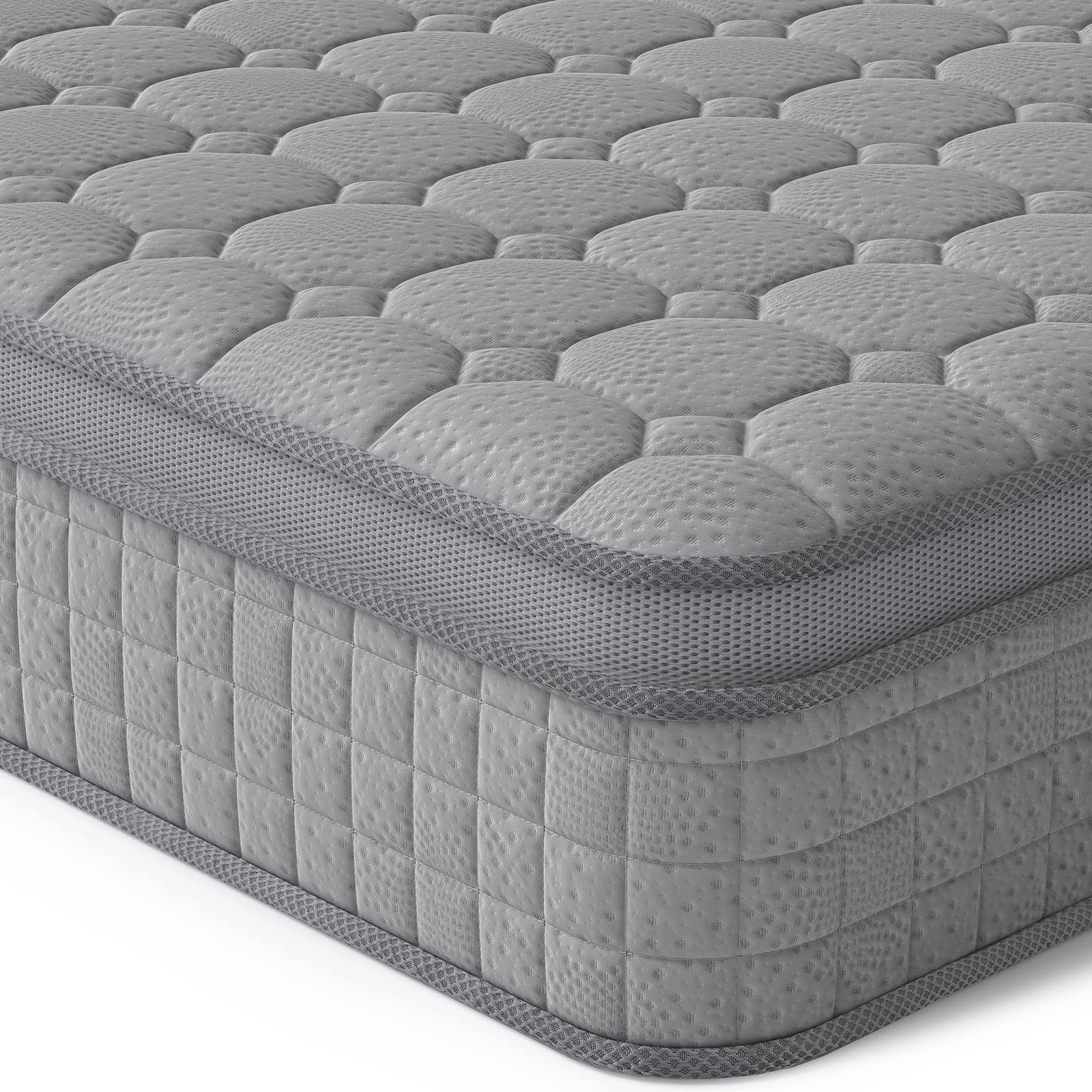 Vesgantti 10 Inch Hybrid King Mattress - Memory Foam & Pocket Spring Support, Medium Firm Feel, Breathable & Ergonomic Design, Multiple Sizes (Twin/Queen/King), Grey - Perfect for Back Pain Relief, Guest Rooms & Master Bedrooms