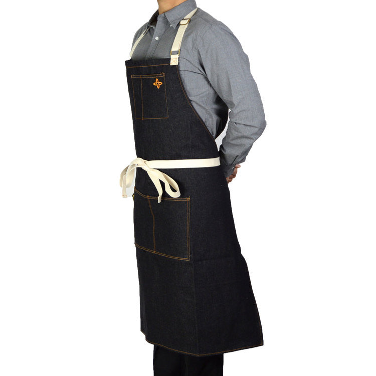 Boldric Charcoal Black Denim Apron - Heavy Duty Kitchen & BBQ Cooking Apron for Men & Women - Adjustable Neck Strap & Waist Ties - Perfect for Grilling, Baking, Bartending & Woodworking (Free Shipping)