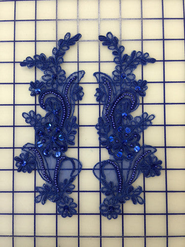 Royal Blue Applique Pairs - Elegant Fabric Embellishments for DIY Crafts, Wedding Decor & Costume Design