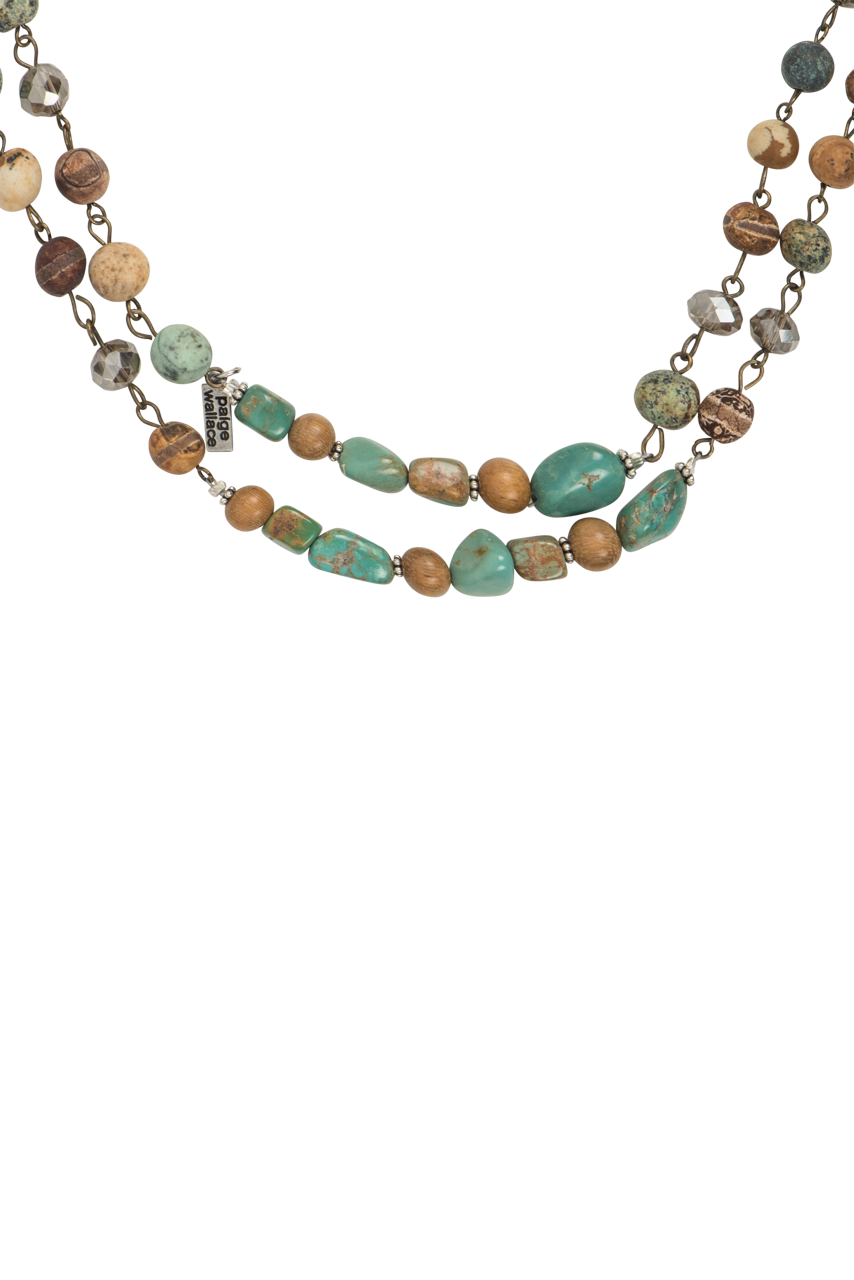 Paige Wallace Turquoise & Jasper Beaded Chain Necklace for Women - Handmade Boho Jewelry for Casual Wear, Gift Giving & Special Occasions