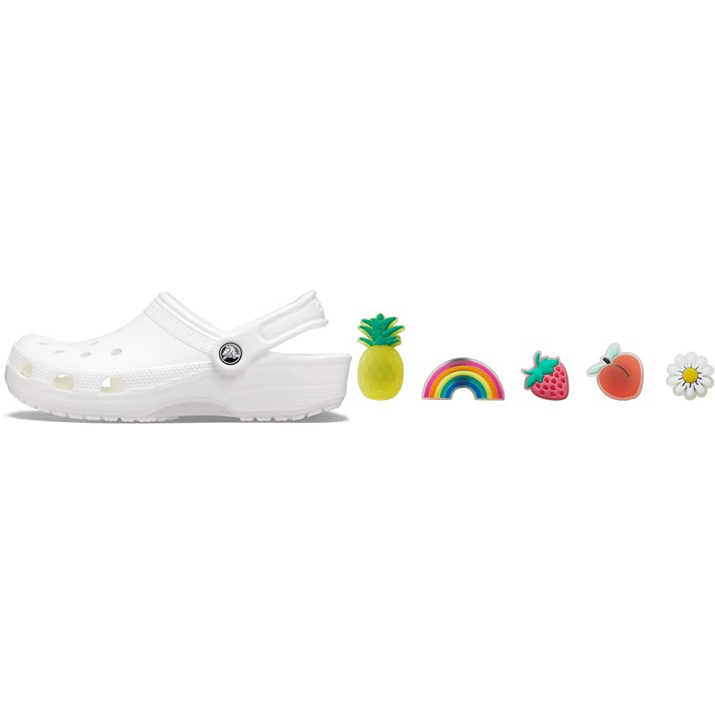 Crocs Classic Clog Shoes for Men & Women with 5-Pack Jibbitz Food Charms - Comfortable Slip-On Clogs for Casual Wear, Work, and Outdoor Activities