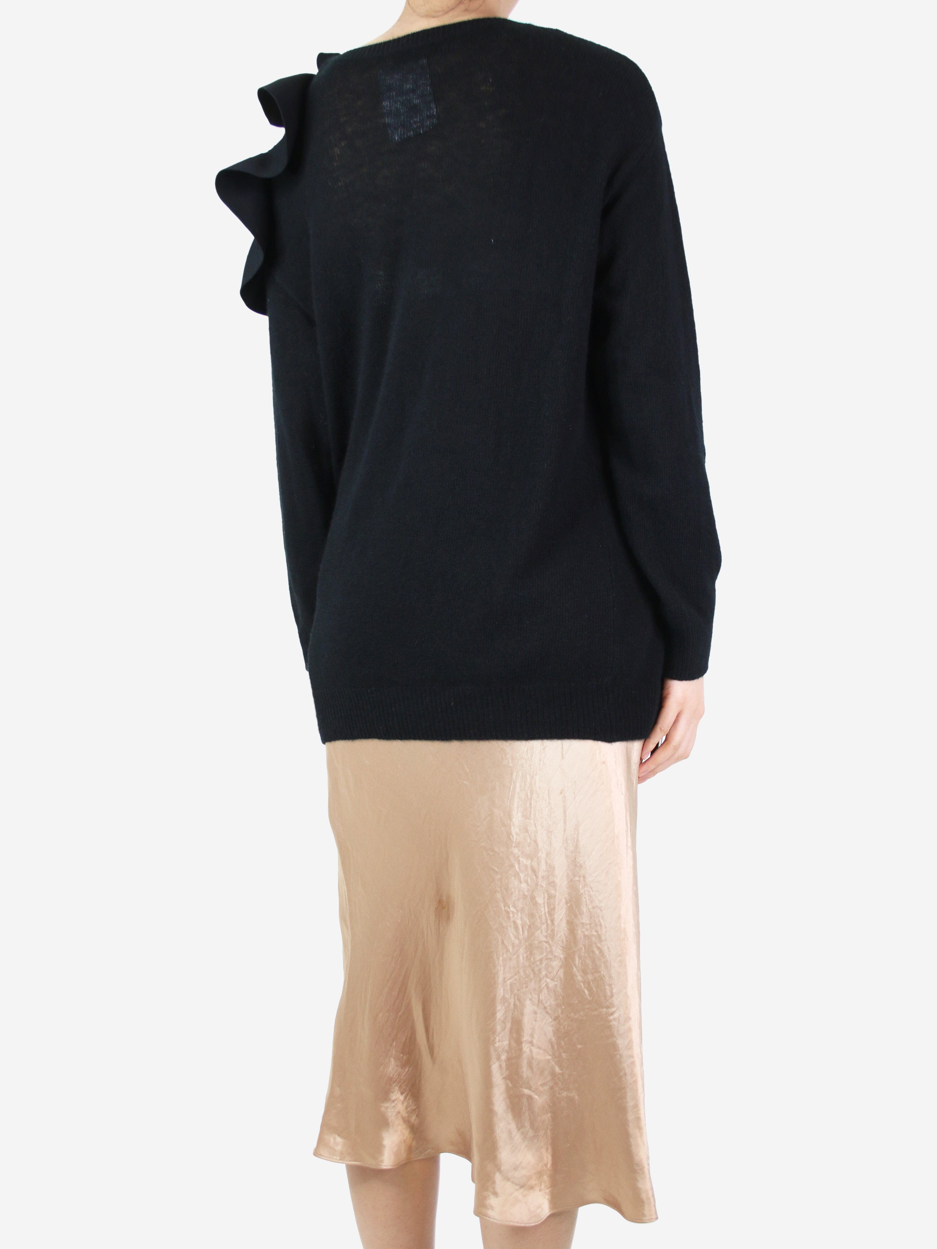 Black V-Neck Ruffled Jumper for Women - Size S | Elegant & Stylish Casual Wear for Office, Date Night & Special Occasions