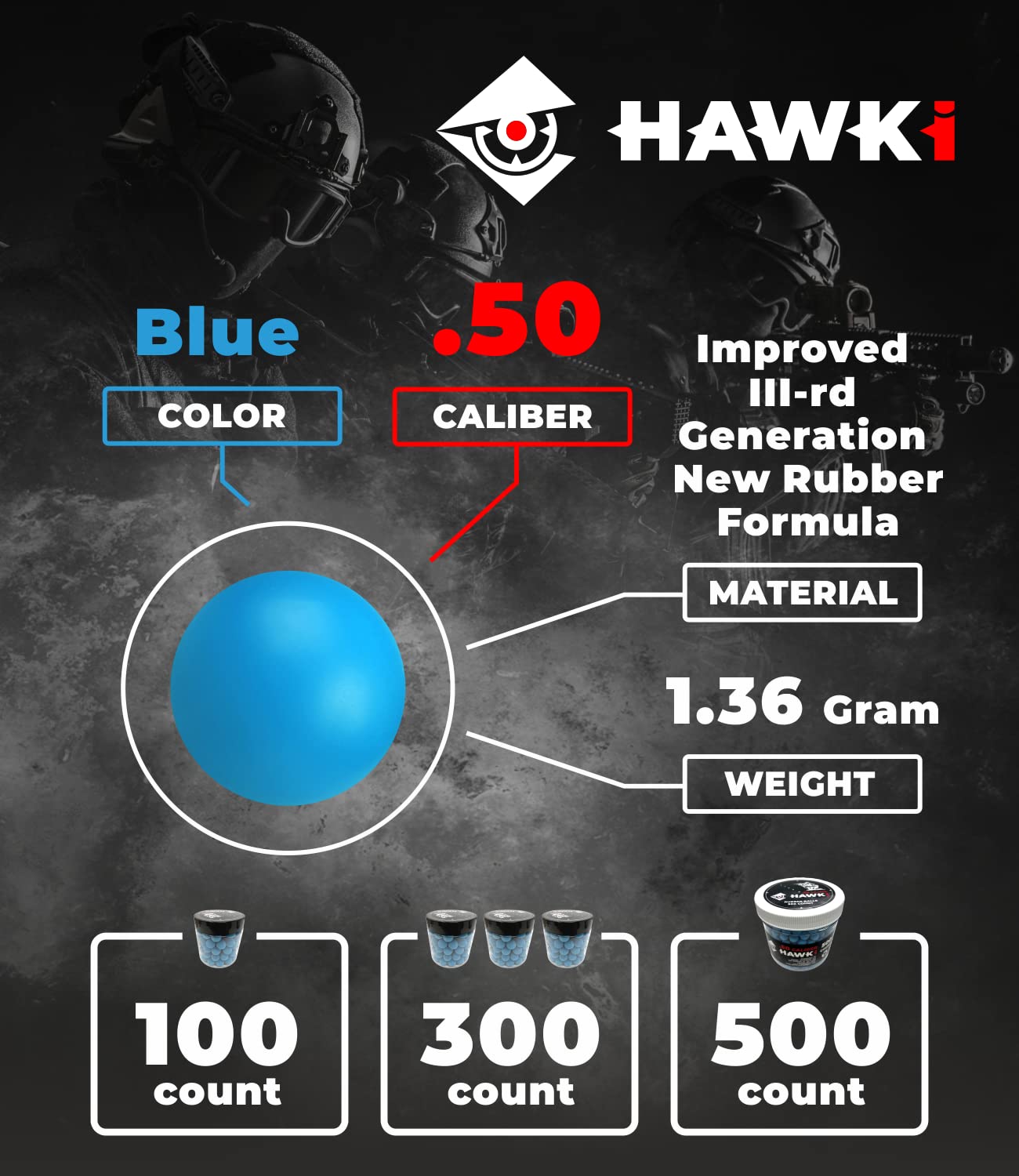 Hawki .50 & .43 Caliber Reusable Soft Rubber Training Balls - Less Lethal Ammo for Paintball Guns | Perfect for Target Practice & Safety Drills