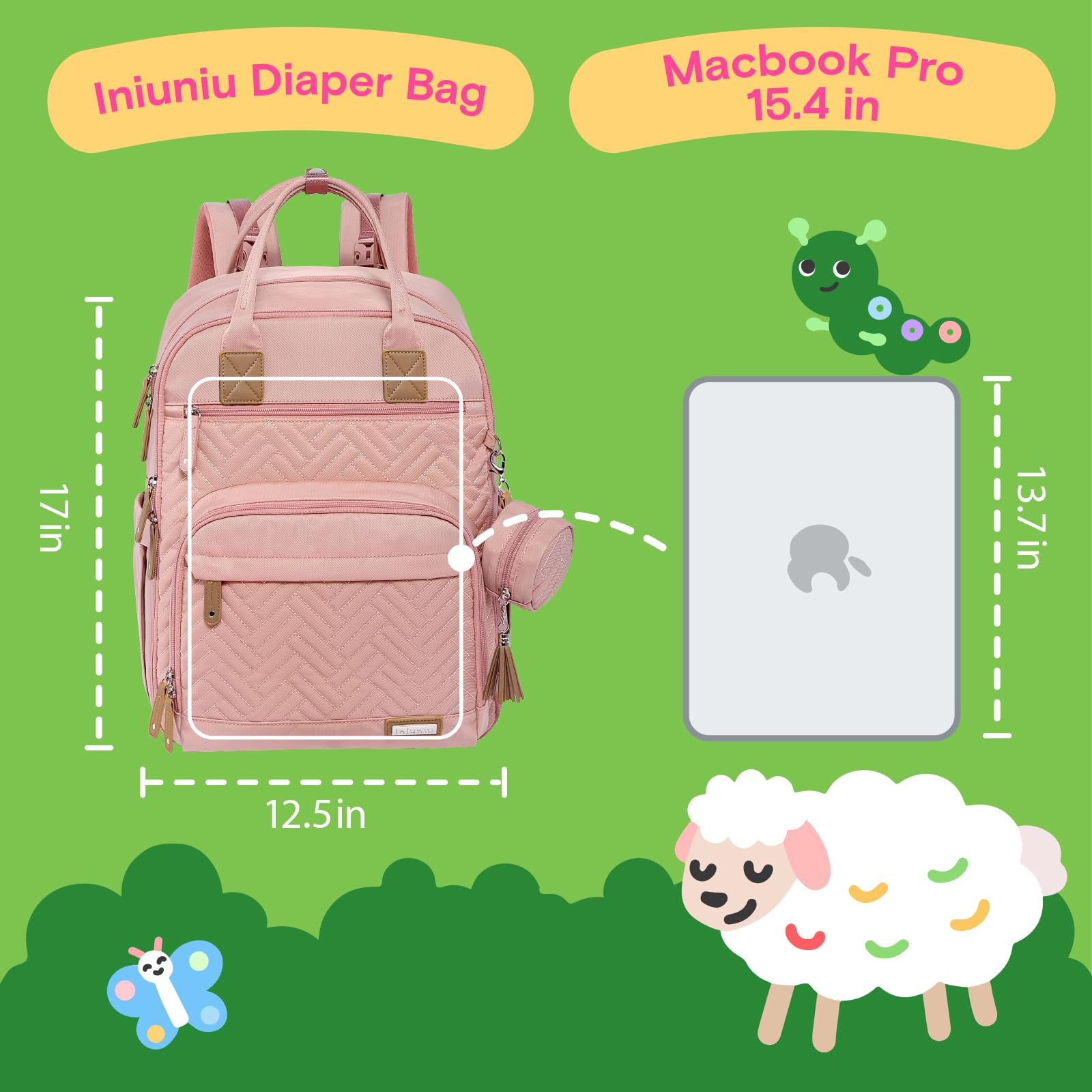 **Iniuniu Waterproof Diaper Backpack - Large 4-in-1 Unisex Baby Bag for Boys & Girls with Changing Pad, Pacifier Case & Stroller Straps (Pink) - Perfect for Travel, Daycare & On-the-Go Parents**