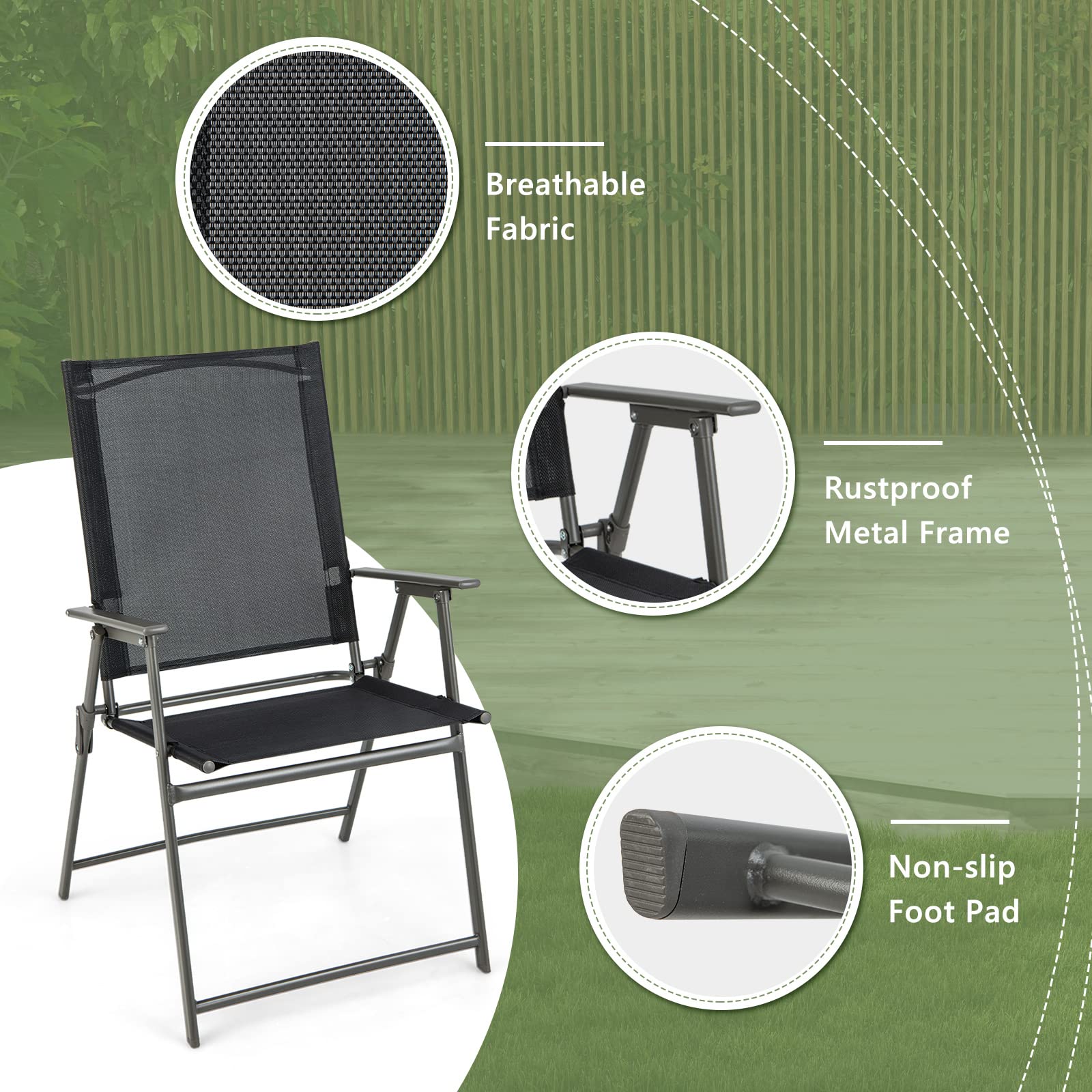 Giantex 2-Pack Patio Folding Chairs - Heavy Duty Outdoor Lawn Chairs with Rustproof Metal Frame, Portable Camping & Dining Chairs for Backyard, Garden, Deck, Porch - Perfect for Picnics, BBQs, and Outdoor Relaxation
