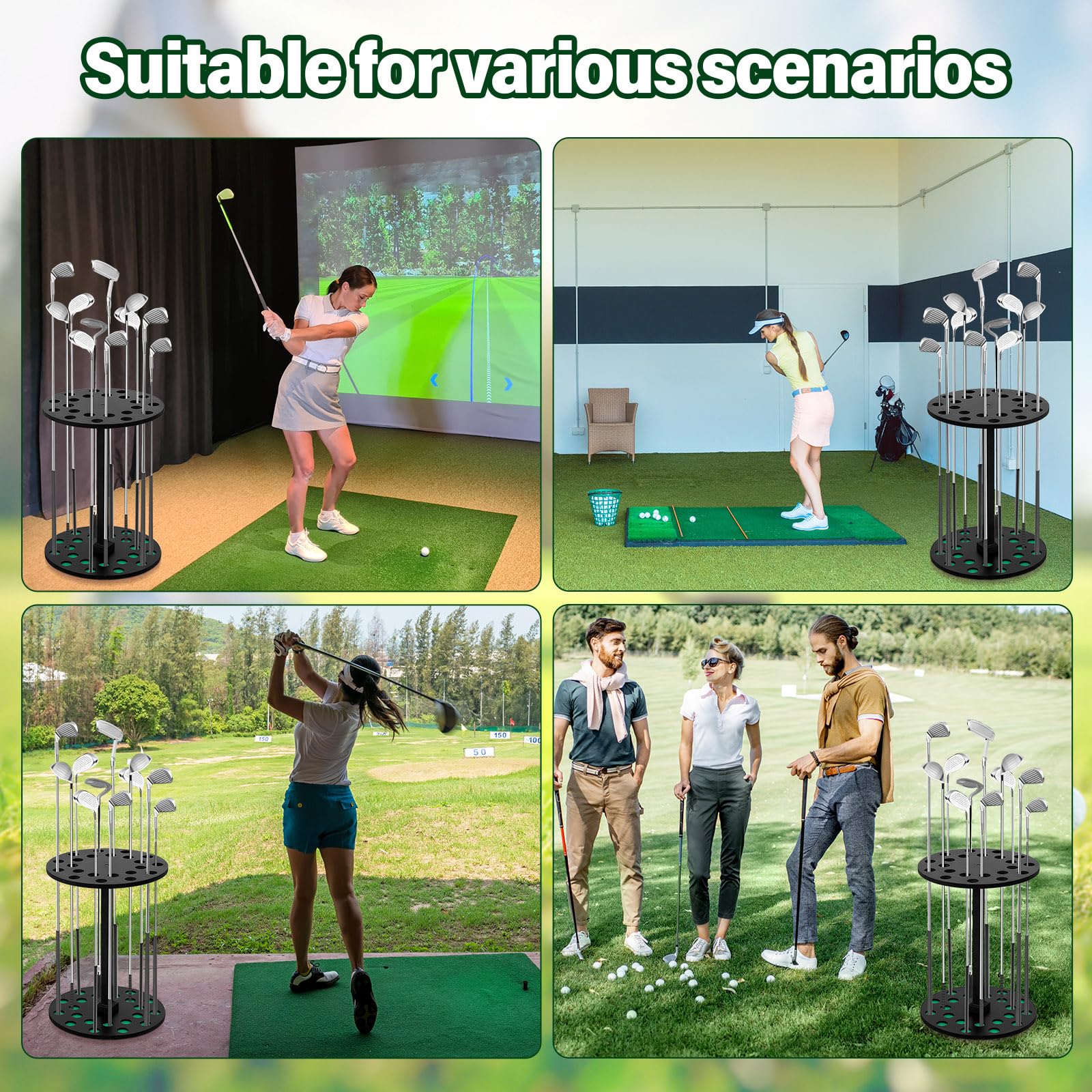 Wooden Golf Club Display Rack & Pool Stick Organizer - 22 Slot Golf Club Holder for Home, Office, and Game Room Storage