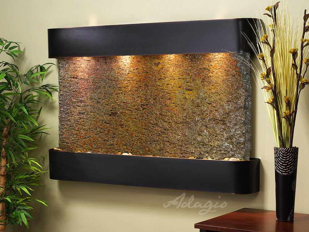 Adagio Sunrise Springs SSR1504 Round Blackened Copper Multi-Color Natural Slate Tabletop Fountain - Perfect for Home, Office, Garden & Meditation Spaces