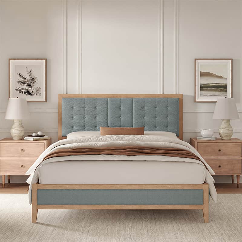 Sabina Upholstered Platform Bed with Adjustable Headboard - Solid Wood Frame Queen Size Bed - Perfect for Modern Bedroom, Guest Room & Master Suite