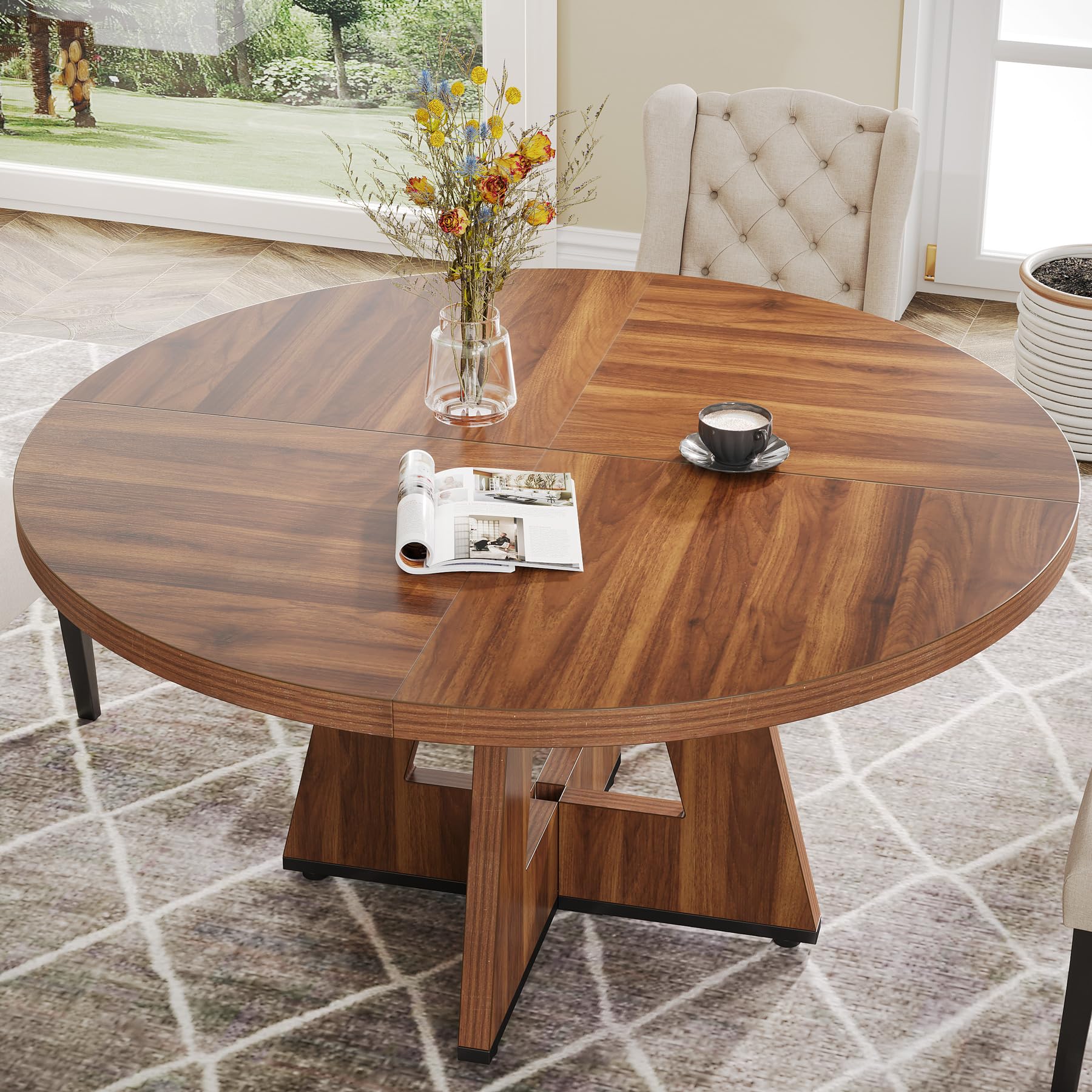 Tribesigns 47 Inch Round Farmhouse Dining Table - Solid Wood Kitchen Table for 4, Rustic Brown Round Dinner Table for Dining Room & Living Room | Perfect for Family Meals, Entertaining Guests & Small Space Dining