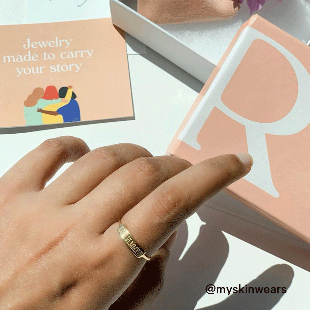 Personalized Bar Ring for Women - Custom Name & Date Engraved - Minimalist Stackable Ring for Everyday Wear, Anniversary & Birthday Gifts
