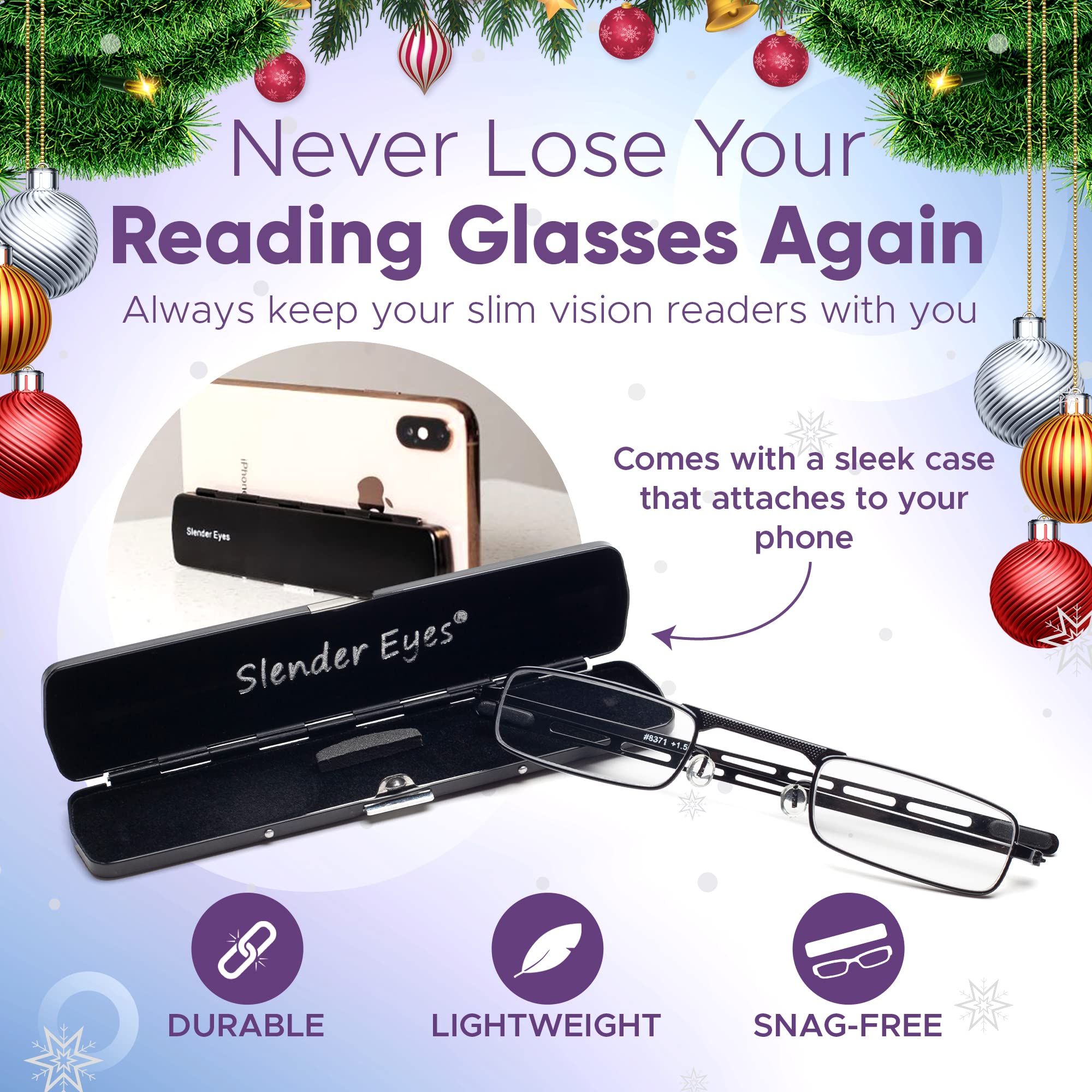 Premium Compact Reading Glasses - Ultra HD Optical Quality Frames & Anti-Glare Lenses with Protective Case (Doubles as Phone Stand) - Perfect for Reading, Working on Laptop & Using Smartphone