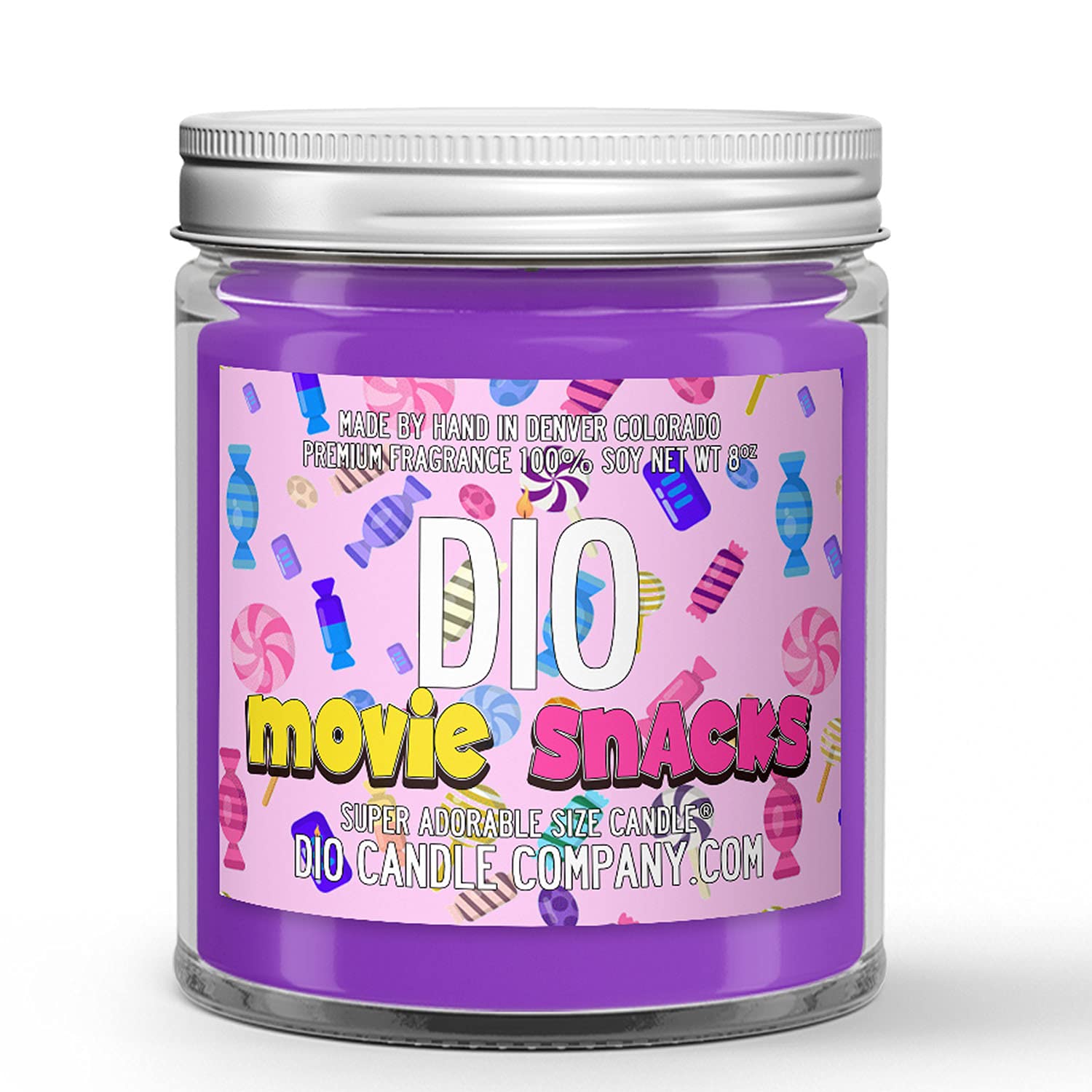 Movie Night Snacks Scented Candle (8oz) - Candy Aroma Soy Wax Candle for Home Theater, Relaxation & Gift Giving