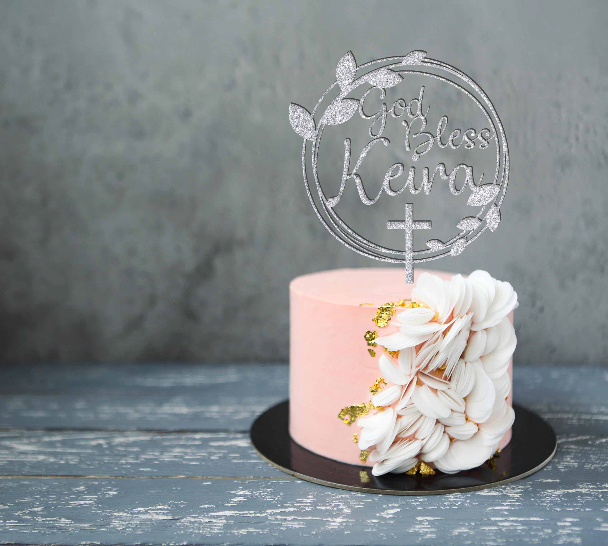Custom Baptism Cake Topper Personalized with Name - God Bless Communion & 1st Confirmation Cake Decor - Perfect for Christening, First Holy Communion & Religious Celebration Cakes