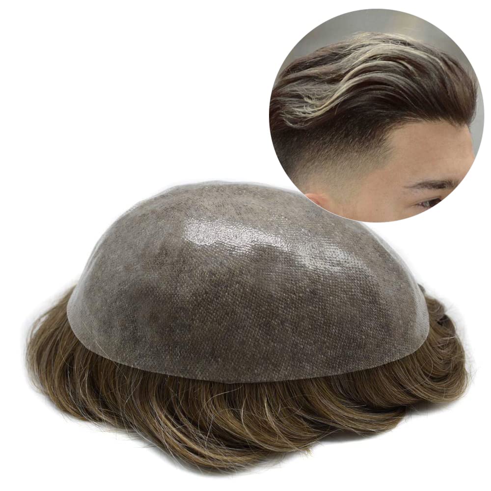 Men's Hair Replacement System - Full Clear PU European Human Hair Toupee for Men | Easy Attach Hairpiece | Natural Looking Hair System for Thinning Hair & Baldness | Perfect for Daily Wear, Weddings & Special Events