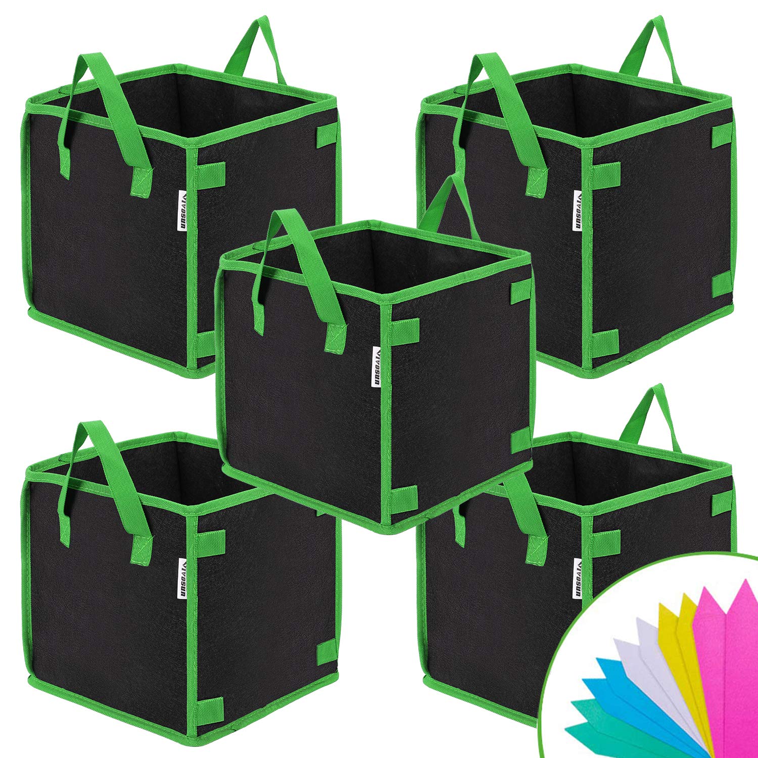 VIVOSUN 5 Pack 3 Gallon Square Grow Bags - Heavy Duty Nonwoven Fabric Plant Pots with Sturdy Handles for Indoor Outdoor Gardening, Vegetables, Flowers, Herbs & Hydroponics