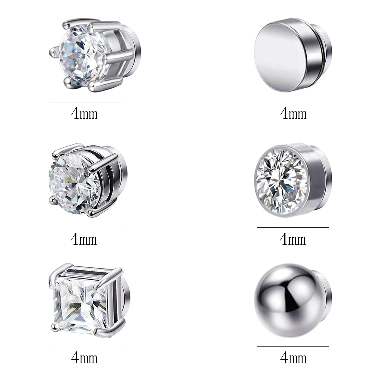 NEWITIN 6 Pairs Stainless Steel Magnetic Nose Stud Rings for Women - Non Piercing Clip On Nose Rings with Cubic Zirconia - Hypoallergenic Fake Nose Jewelry for Everyday Wear & Special Occasions