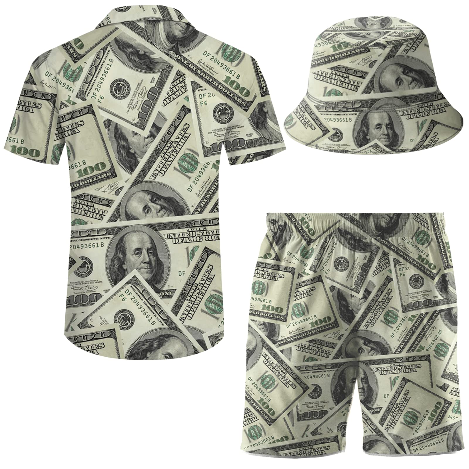 **Men's Hawaiian Print 2-Piece Tracksuit Set - Button Down Shirt & Matching Shorts with Free Bucket Hat | Summer Beach Outfit, Vacation Wear, Casual Street Style**