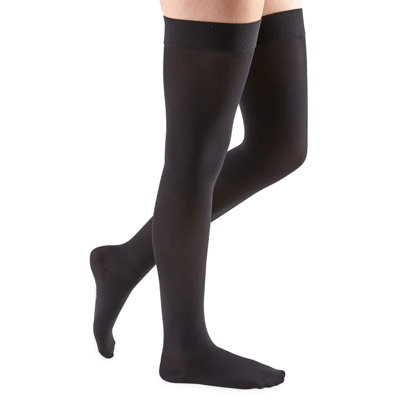 Medi Comfort 15-20mmHg Open Toe Thigh High Compression Stockings with Silicone Top Band - Ideal for Circulation Support, Varicose Veins & Post-Surgery Recovery
