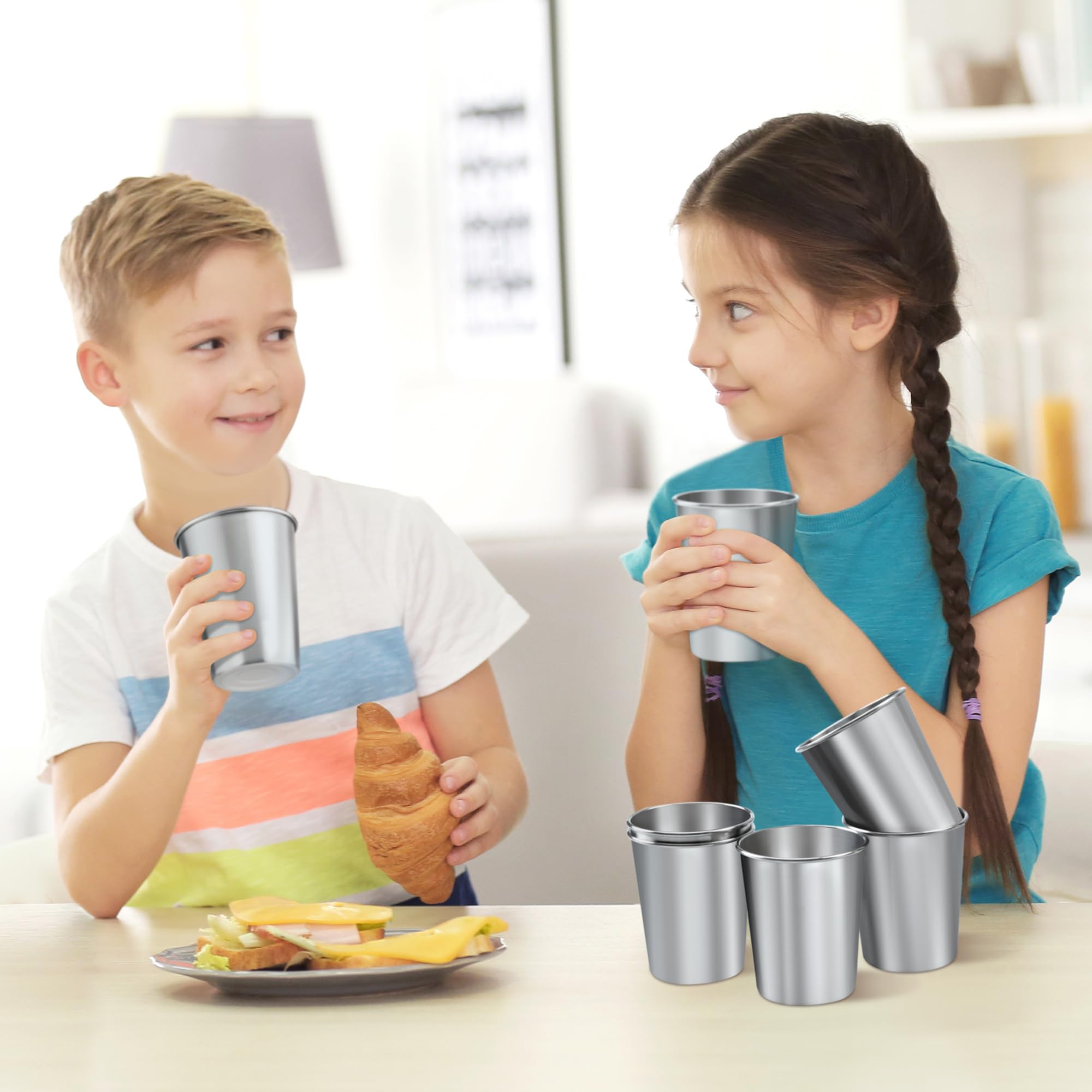Ruisita 10-Pack 12oz Stainless Steel Cups - Shatterproof Metal Pint Glasses for Kids & Adults (12 Ounce/350ml) - Perfect for Parties, Camping, Picnics & Outdoor Drinking