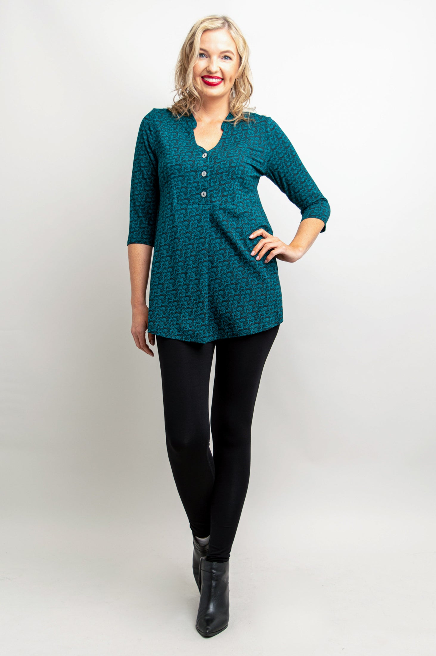 Edwina Top - Stylish Ocean Waves Print Bamboo Blouse | Perfect for Summer Beach Outfits & Casual Wear