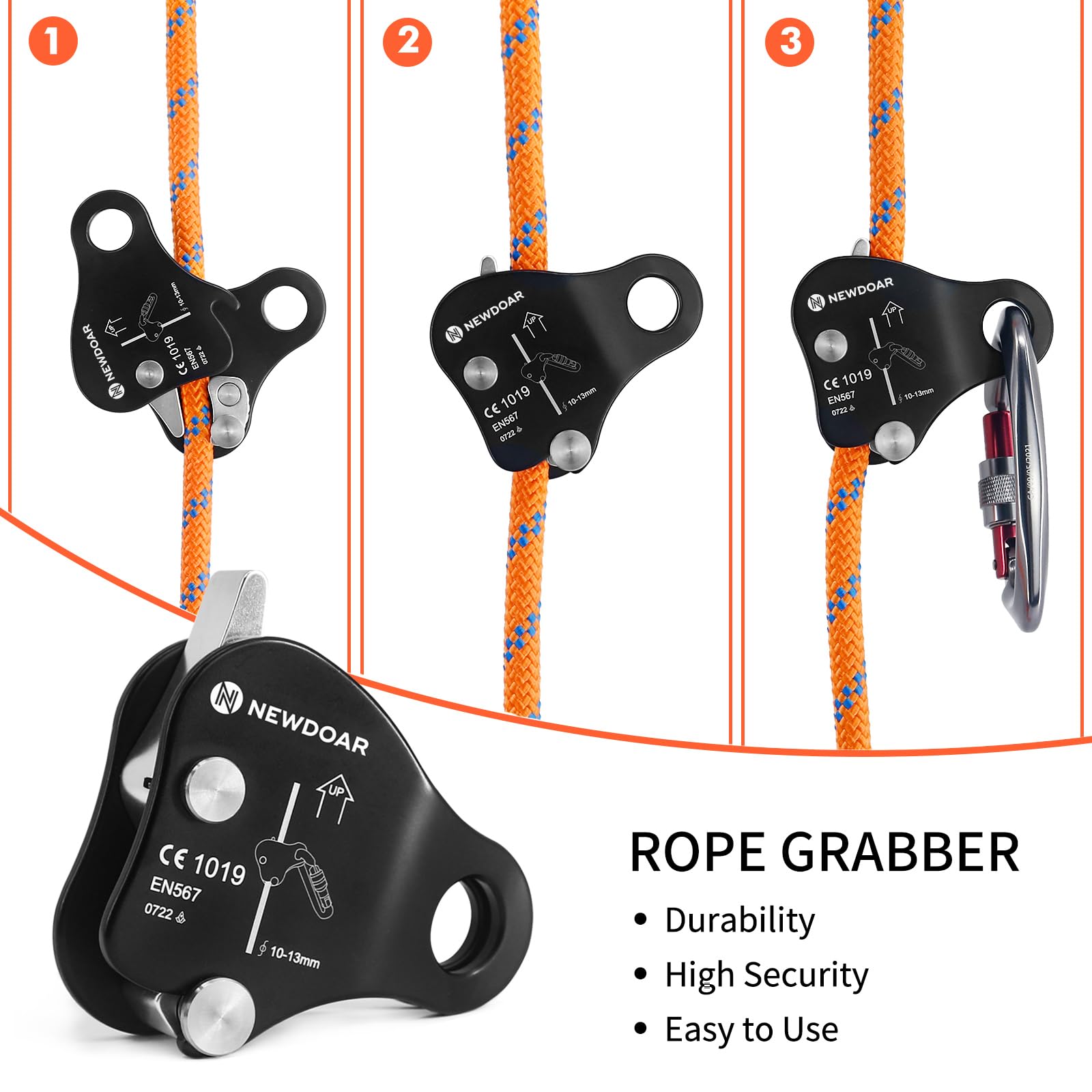 NewDoar Rope Grab Ascender - Adjustable Rope Clamp for Rock Climbing, Rescue & Safety Gear - Perfect for Outdoor Adventures, Caving & Emergency Situations
