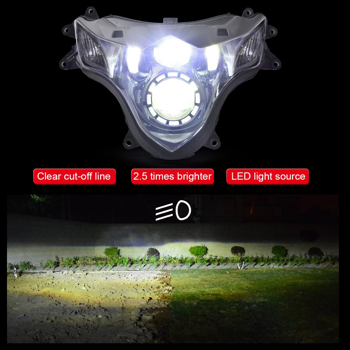 KT LED Headlight Assembly for Suzuki GSX-R1000 GSXR1000 2009-2016 - White DRL Custom Modified Motorcycle Sportbike Front Headlamp with High/Low Beam - Perfect for Night Riding & Performance Upgrades