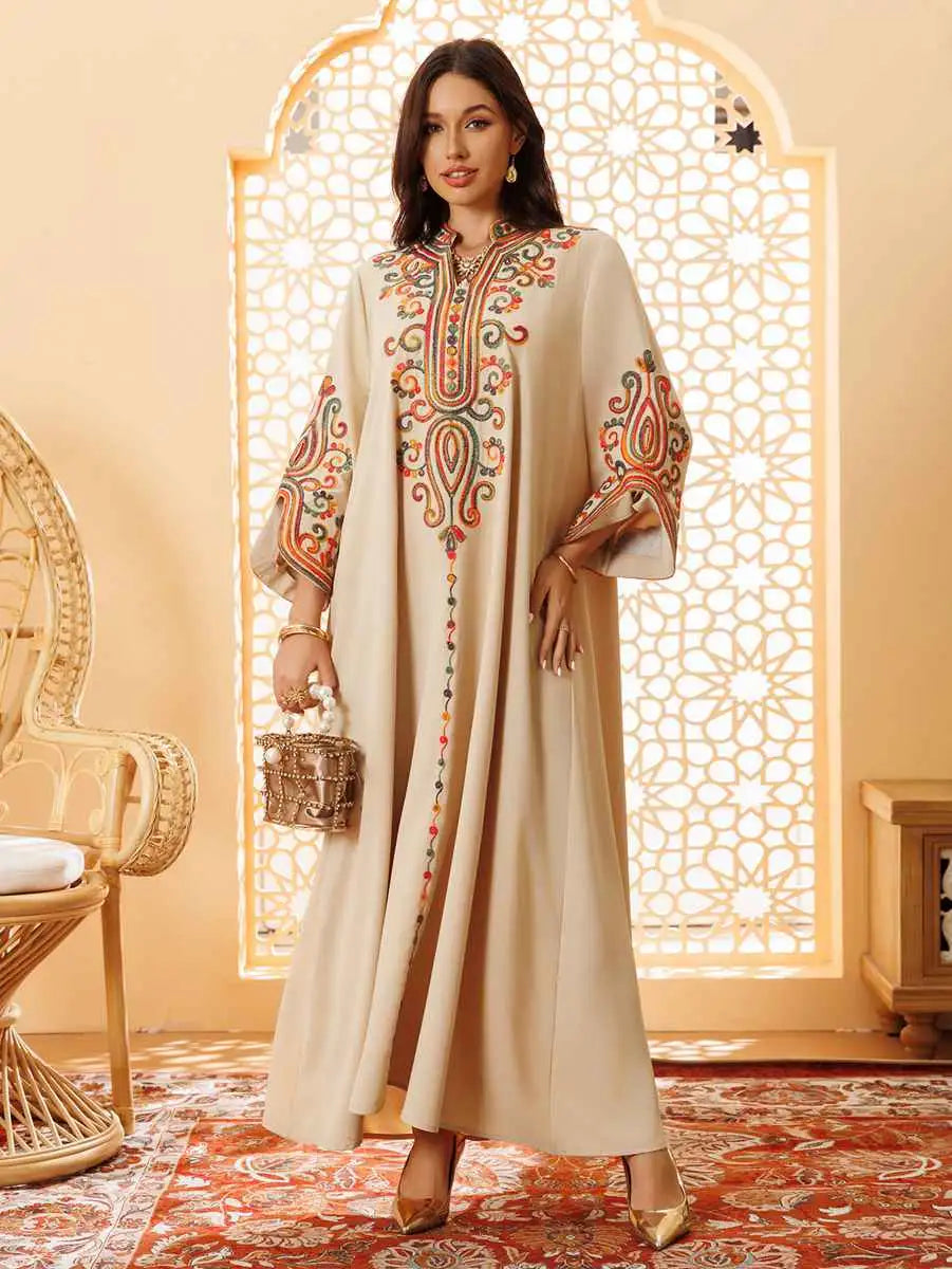 Elegant Arab Rope Embroidery Eid Caftan Kaftan Dress for Women - Traditional Islamic Party Wear for Eid, Wedding & Special Occasions