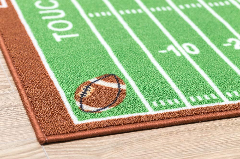 700 Corner Football Play Area Rug for Kids - Non-Slip Playroom, Bathroom & Classroom Rug - Green Football Field Design (7'10