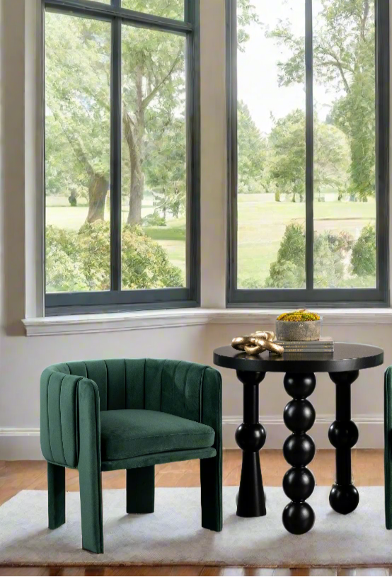 Olivia Channel Tufted Armchair - Green Velvet Barrel Chair for Living Room, Bedroom & Office - Mid-Century Modern Accent Chair with Comfortable Cushioning