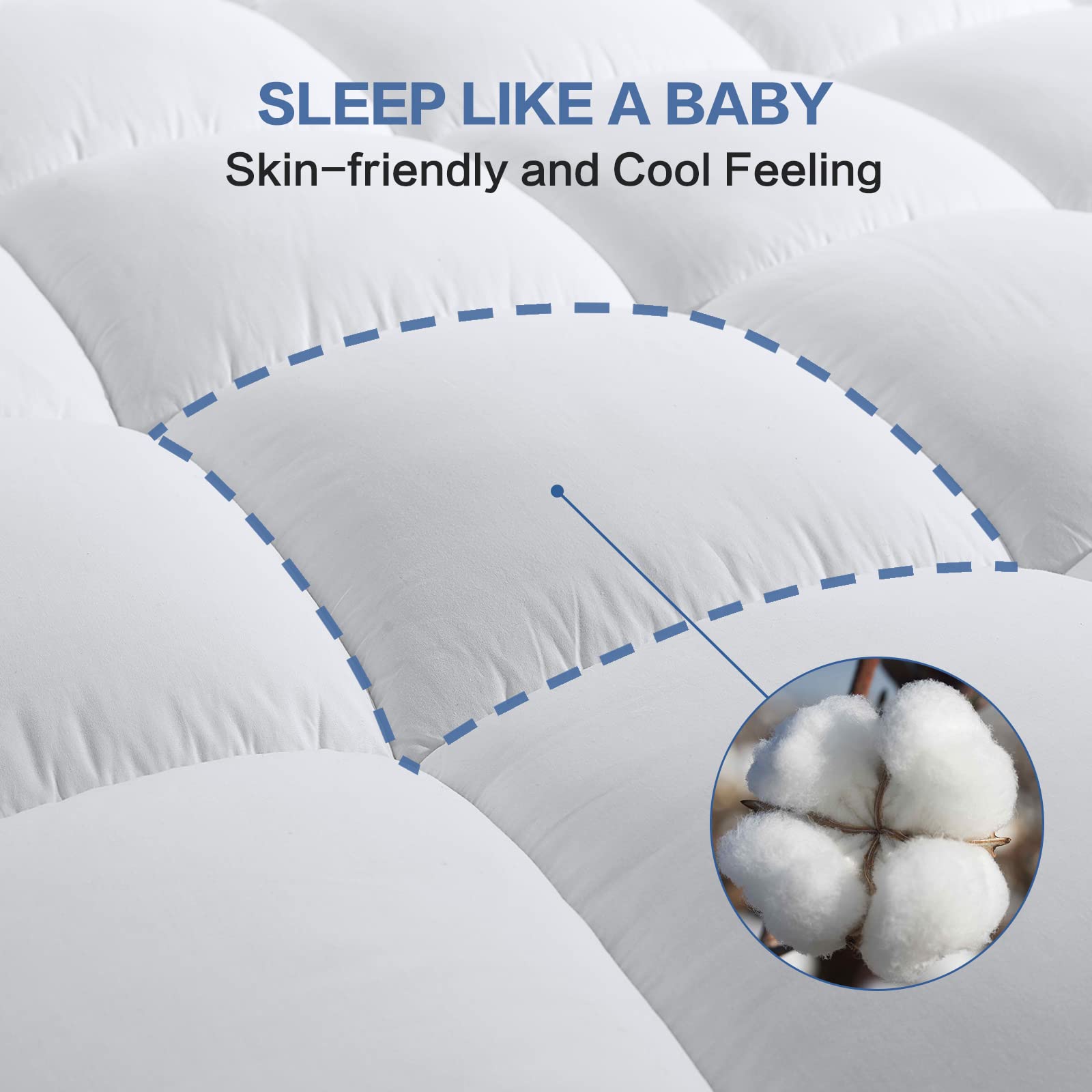 COHOME Twin XL Mattress Topper - 3 Inch Extra Thick Cooling Mattress Pad with 400TC Cotton Cover, Plush Down Alternative Fill for Pressure Relief - Fits 8-21 Inch Deep Pocket Beds (39x80 Inches, White) - Perfect for Guest Rooms, Dorms & Hot Sleepers