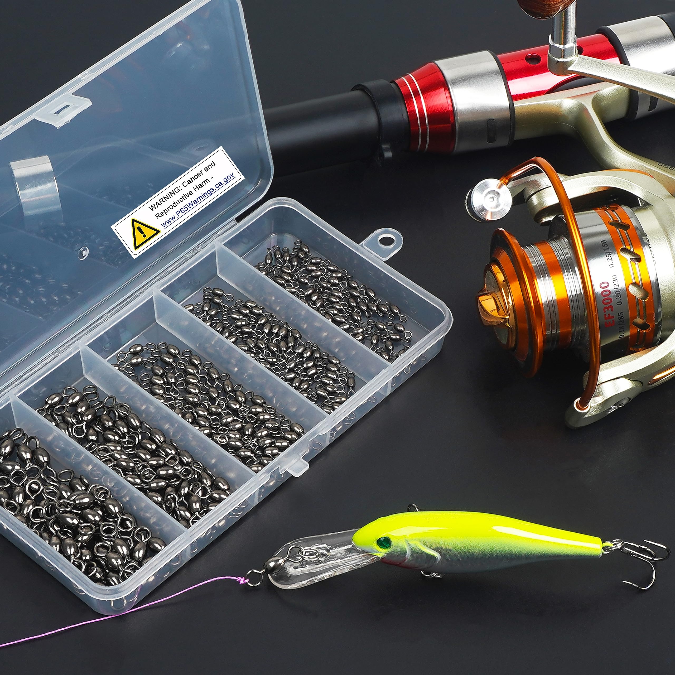 300pcs Black Stainless Steel Barrel Swivels Fishing Tackle Kit - Ball Bearing Fishing Swivel with Solid Ring, Saltwater & Freshwater Fishing Line Hook Connector - Perfect for Bass, Trout, and Deep Sea Fishing Gear Accessories