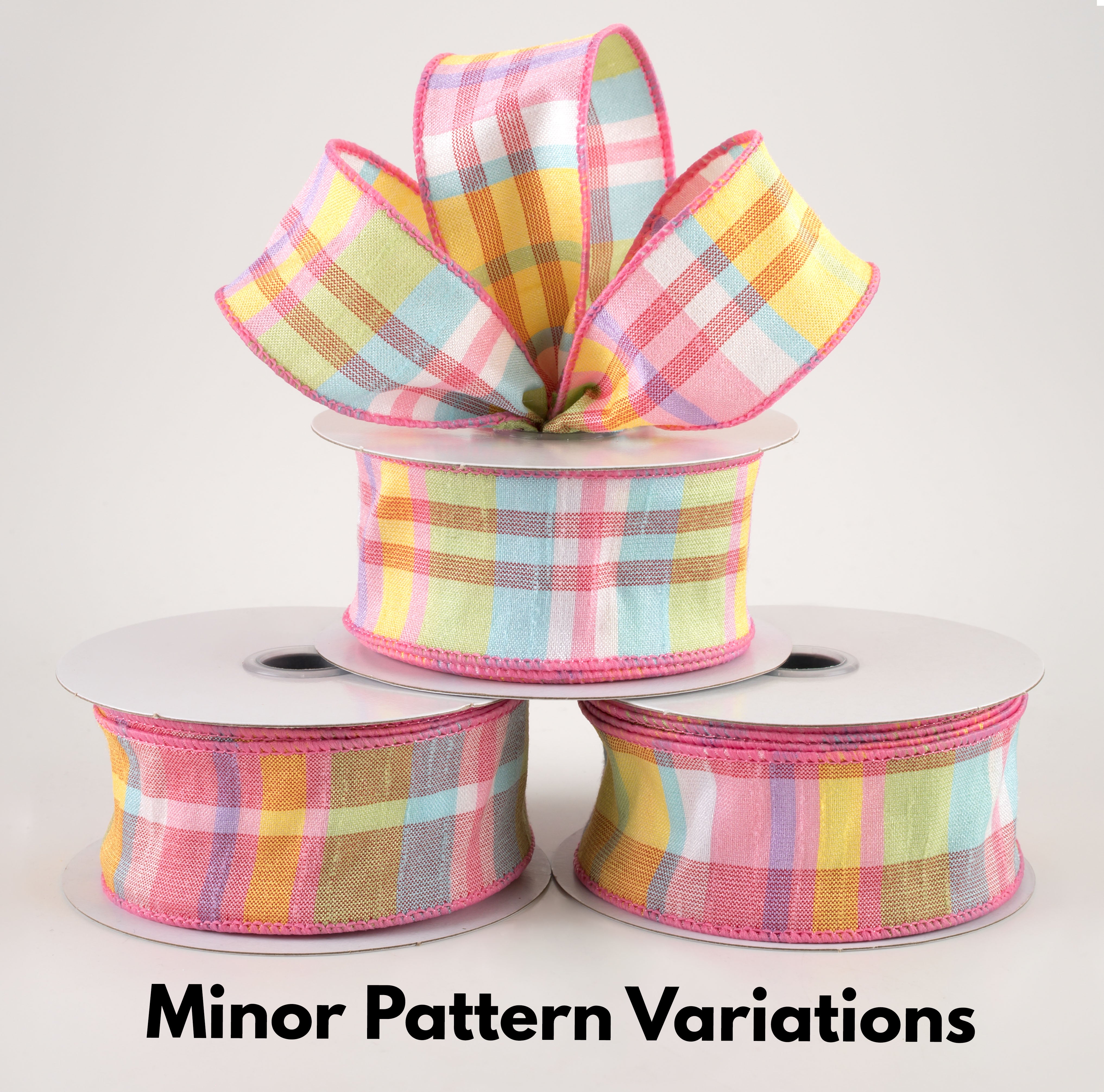 1.5 Inch Plaid Faux Dupioni Ribbon - Light Pink, Blue, Lime, Yellow (10 Yards) for Gift Wrapping, DIY Crafts, Wedding Decorations & Hair Accessories