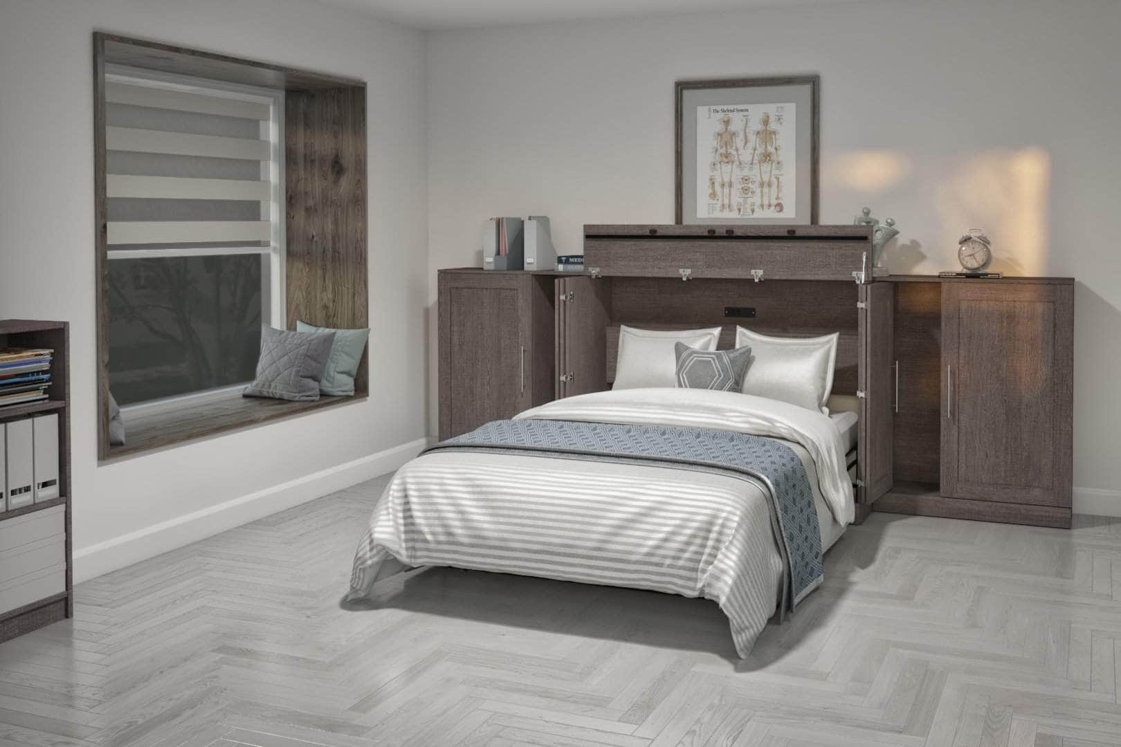 Pur Full Murphy Cabinet Bed with Mattress & 2x36