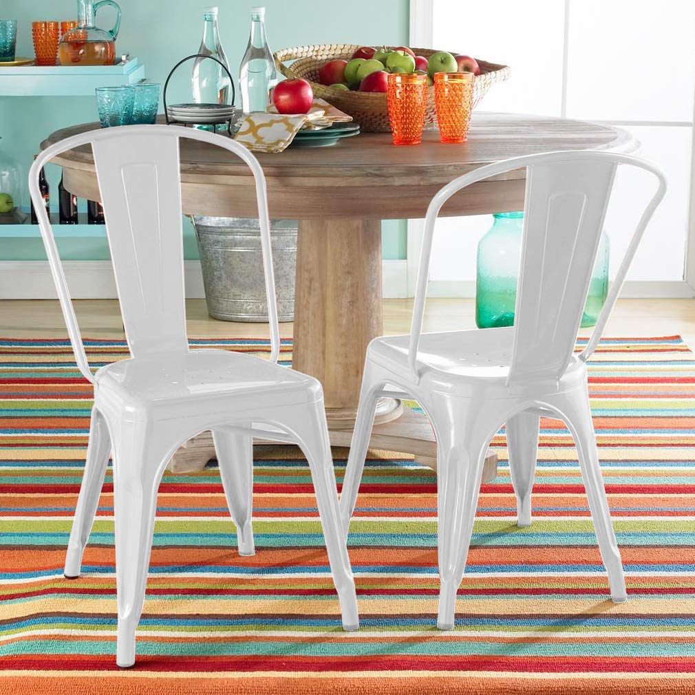 BLKMTY Vintage Industrial Metal Dining Chairs Set of 2 - Stackable Indoor/Outdoor Patio Chairs for Kitchen, Restaurant & Bar - Heavy Duty 330LBS Capacity - Cream (Perfect for Home Dining, Cafe, Bistro & Outdoor Entertaining)