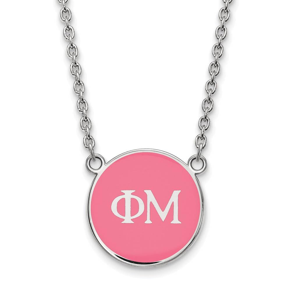 Phi Mu Small Enameled Pendant Necklace with 18 Inch Chain - Perfect for Sorority Gifts, Graduation Jewelry & Greek Life Accessories