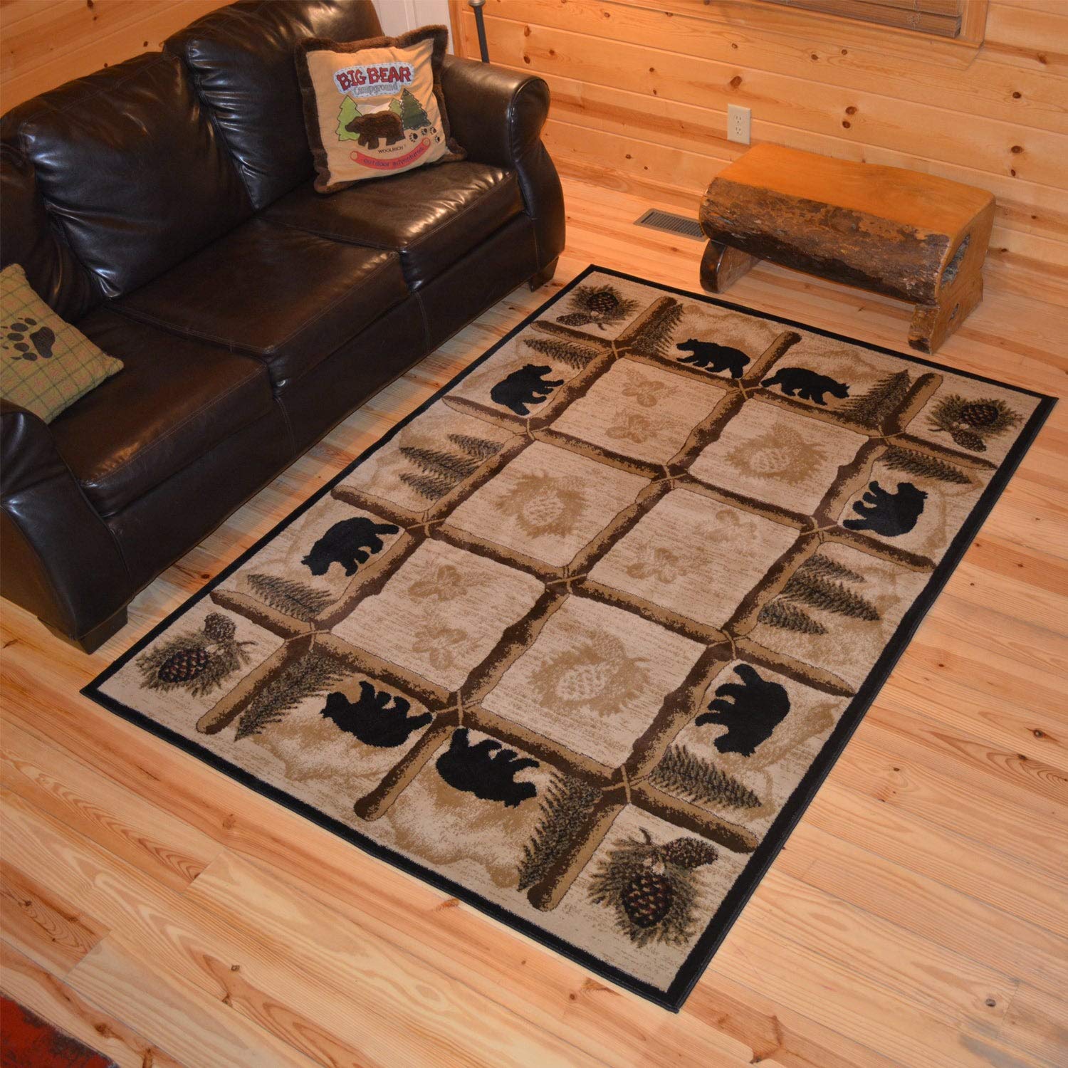 Rustic Lodge Area Rug with Bear Cabin Design - 2x3 Feet Soft & Durable Indoor Rug for Cabin, Living Room, or Bedroom Decor