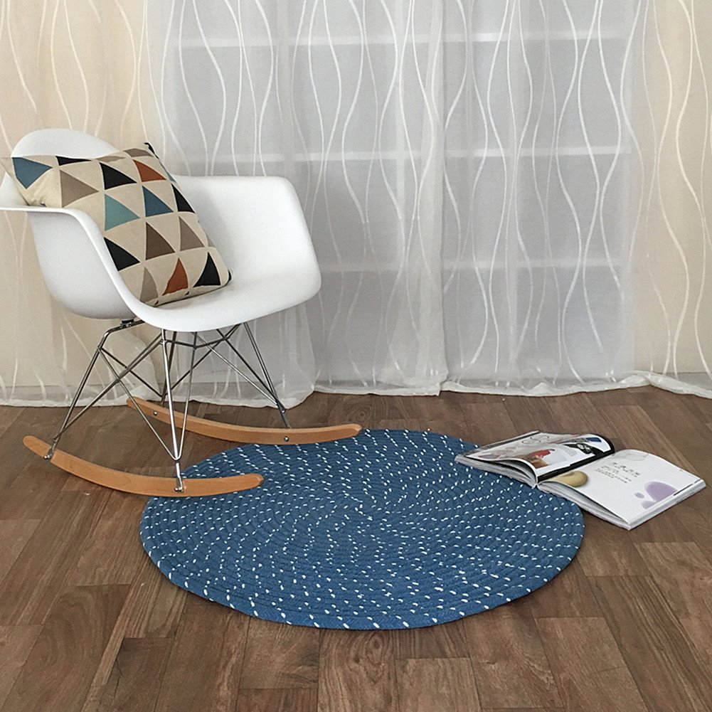 UKELER Reversible Round Braided Area Rug 3ft - Blue Handmade Washable Carpet for Living Room, Bedroom & Nursery Decor | Non-Slip Floor Mat for Home, Office & Dorm
