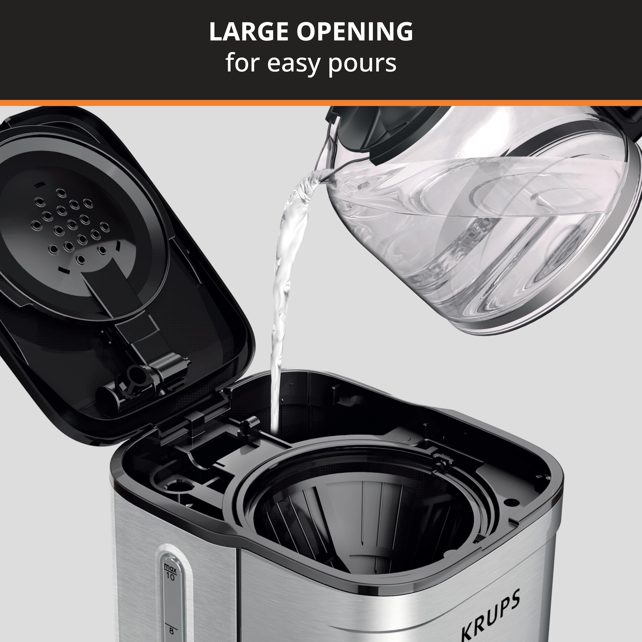 KRUPS 10-Cup Programmable Silver Drip Coffee Maker - Fast Brewing for Home, Office & Restaurants | Perfect for Morning Coffee & Entertaining Guests