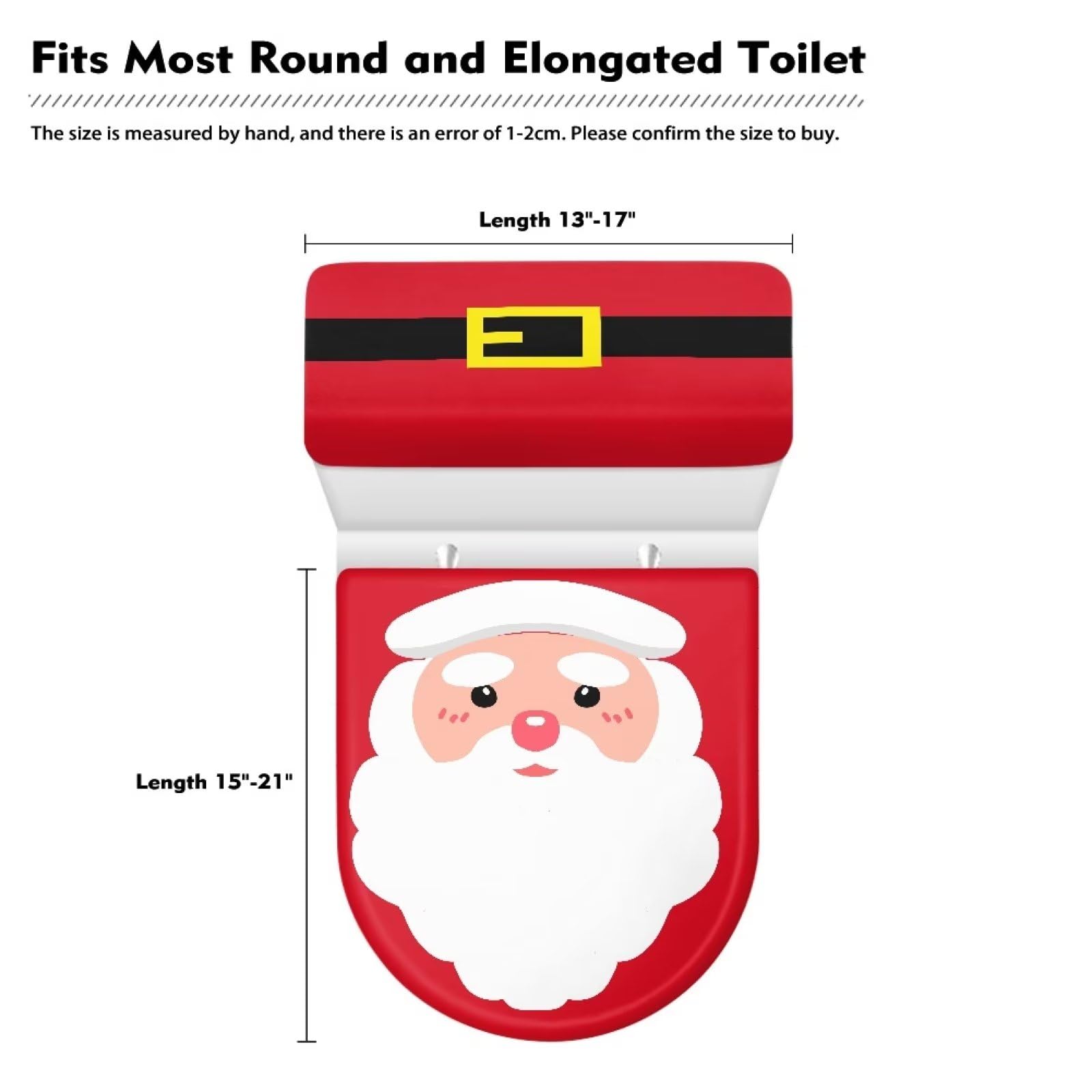 Red Santa Claus Toilet Tank Cover 2-Pack - Stretchable Anti-Stain Fabric Toilet Seat Cover Replacement for Christmas Bathroom Decor - Perfect for Holiday Home Decor & Festive Bathroom Accessories