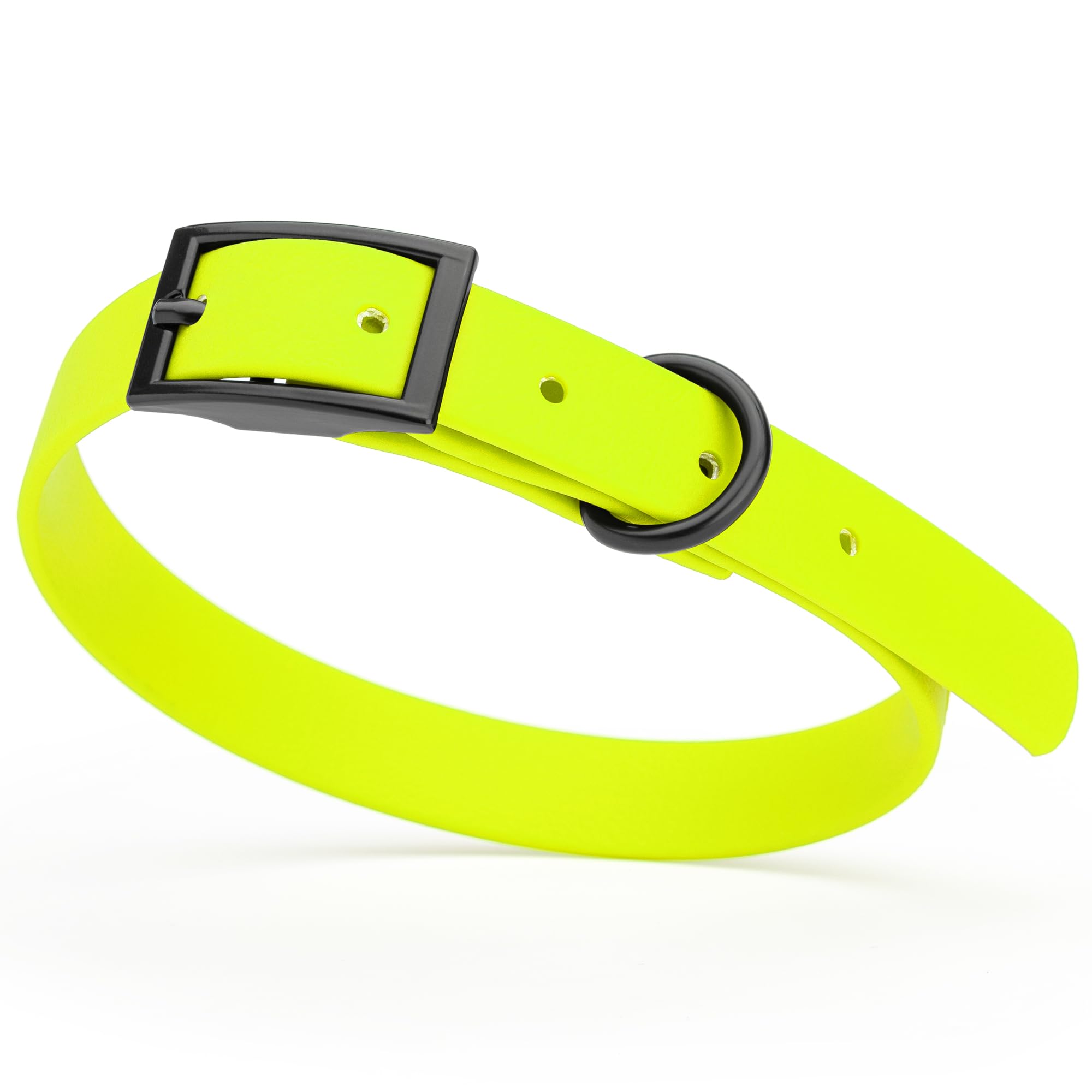 **Waterproof Biothane Dog Collar - Durable Coated Nylon Webbing with Black Hardware, Odor-Proof, Easy to Clean for Small, Medium & Large Dogs (Safety Yellow) - Perfect for Hiking, Swimming & Outdoor Adventures**
