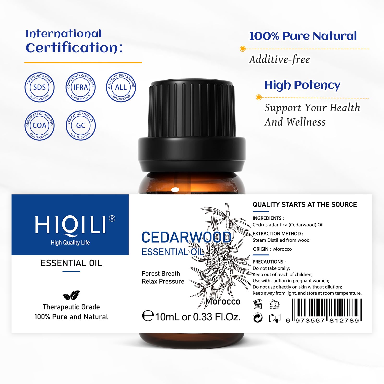 100% Pure Cedarwood Essential Oil (0.33 Fl Oz) - Natural Therapeutic Grade for Hair Growth, Skin Care, Aromatherapy | Perfect for Diffusers, DIY Soap Making, Room Sprays & Relaxation | 10ml Bottle