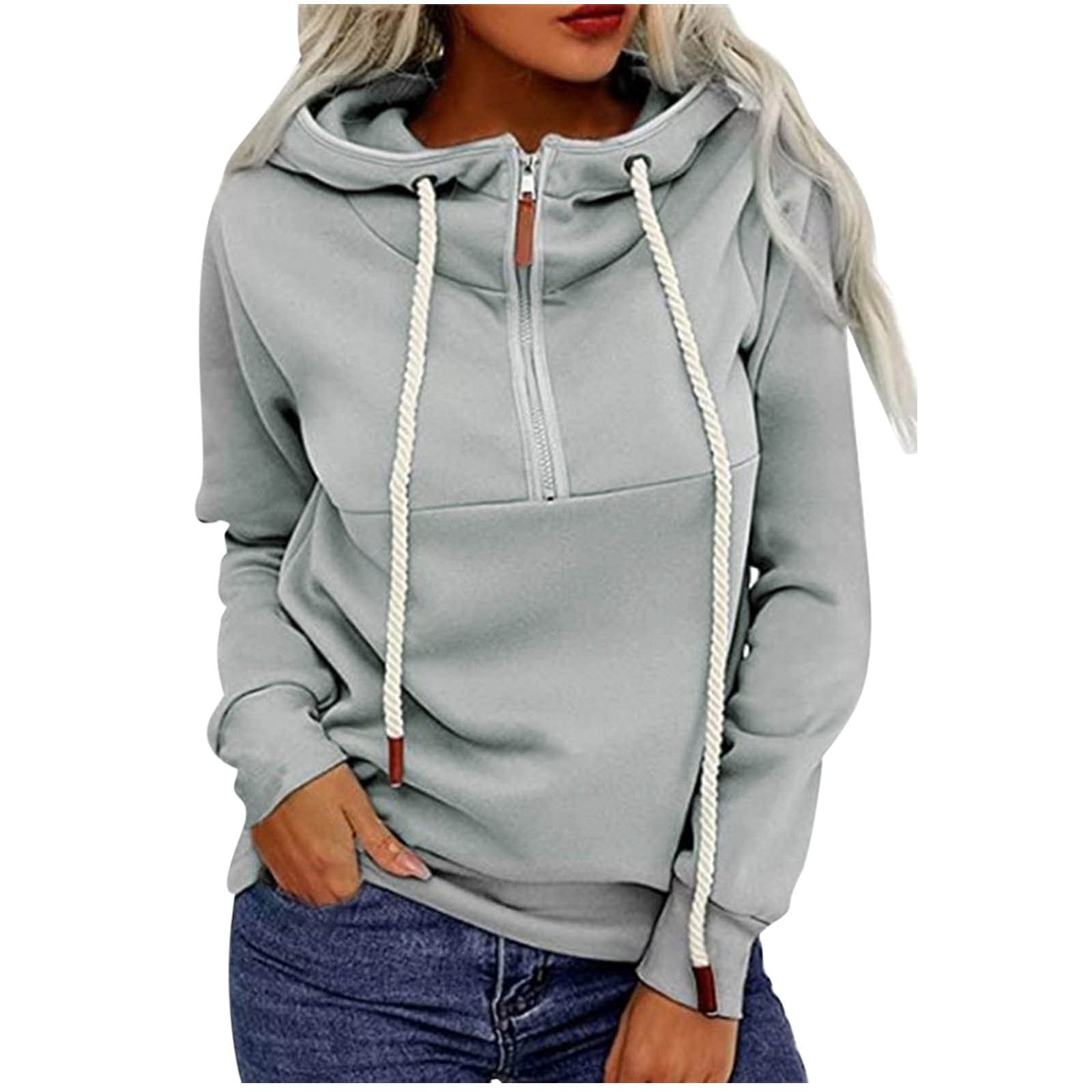 Women's Zip Up Hoodie - Fashion Solid Quarter Zip Pullover Top with Long Sleeves & Drawstring | Casual Crewneck Sweatshirt for Everyday Wear, Gym, and Outdoor Activities