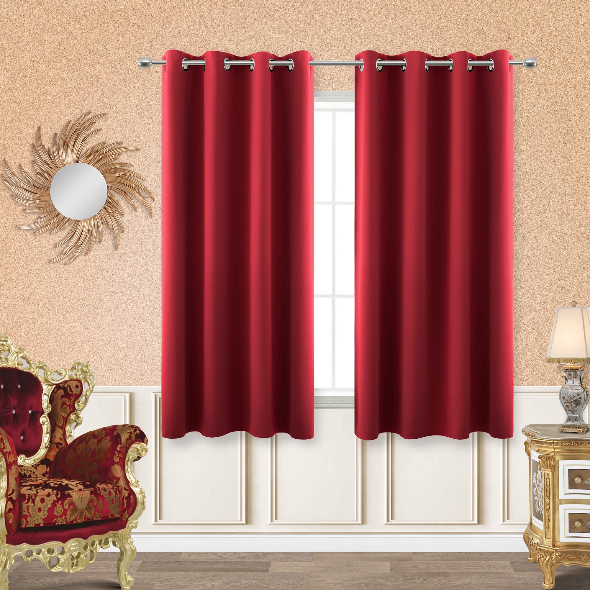 Red Blackout Curtains 45 Inch - 2 Panels Thermal Insulated Light Blocking Grommet Window Drapes for Bedroom, Kitchen, Kids Room & Bathroom | Perfect for Small Windows, Daytime Napping & Energy Efficiency