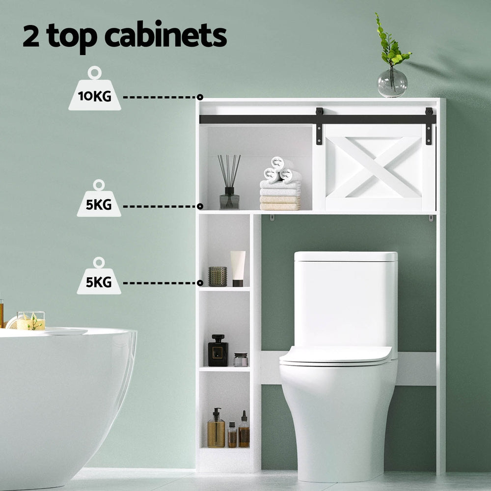 Over the Toilet Storage Organizer - 128cm Bathroom Cabinet with Laundry Shelf | Space-Saving Bathroom Storage for Towels, Toiletries & Cleaning Supplies
